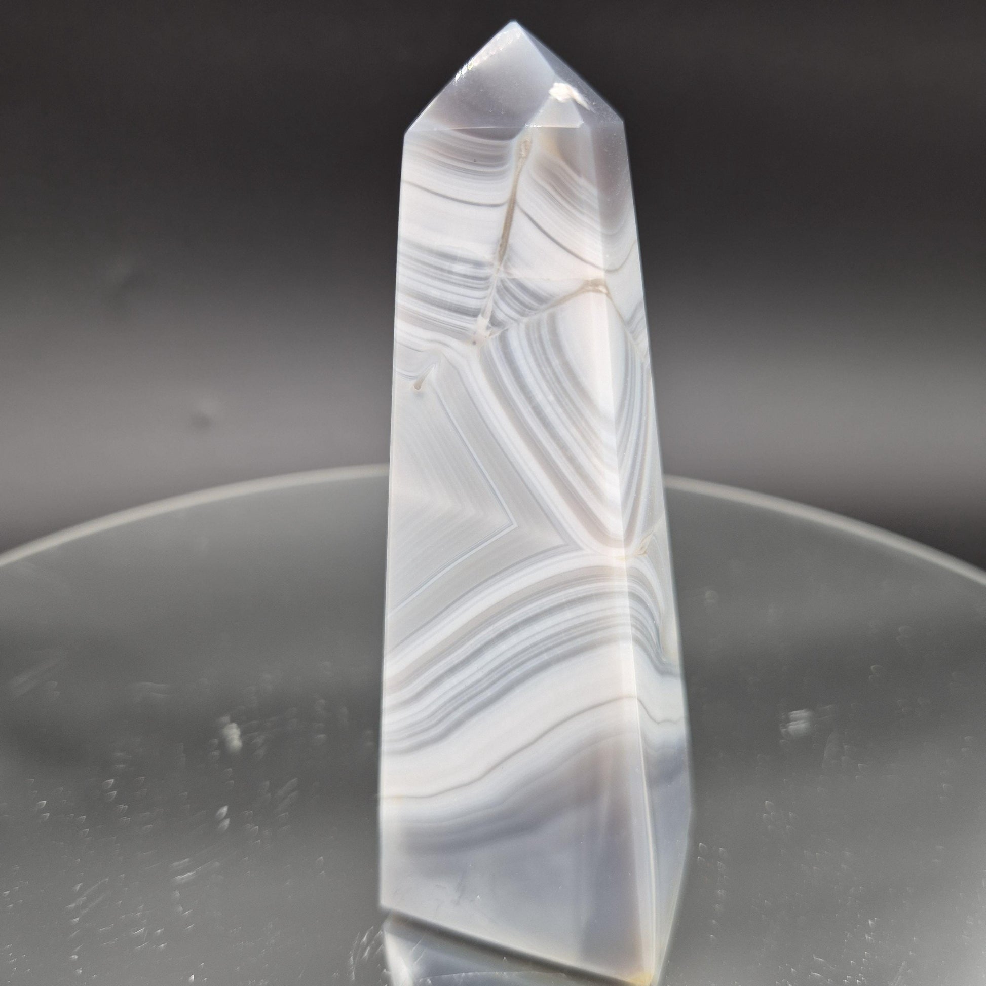 AAA+ Perfect Blue Banded Agate Obelisk Tower | Brazilian Crystal Point | 5 Inch Tower | 0.85 lbs Crystal Hoarder