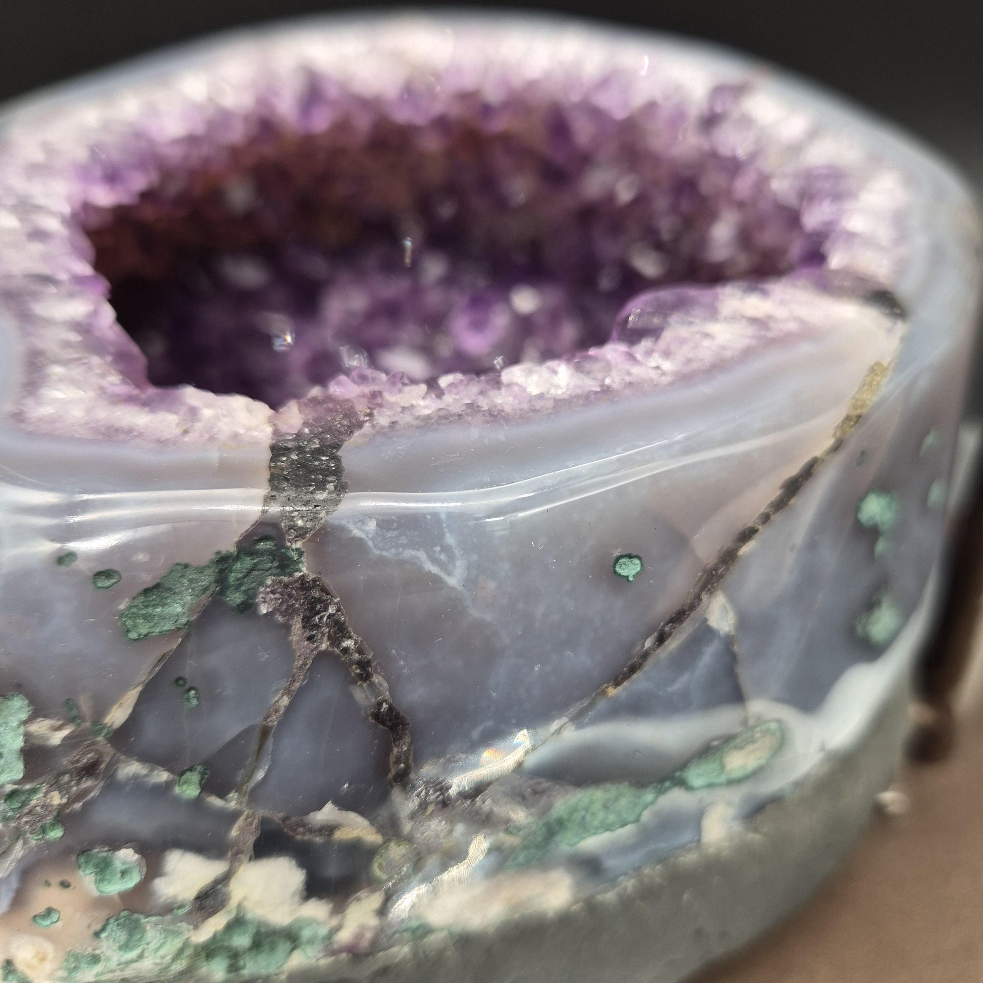 AAA Plus Amethyst Geode Jewelry Box Blue Banded Agate Decorative Crystal Display Piece 8.95 lb 8x7.5x6 Crystal Hoarder