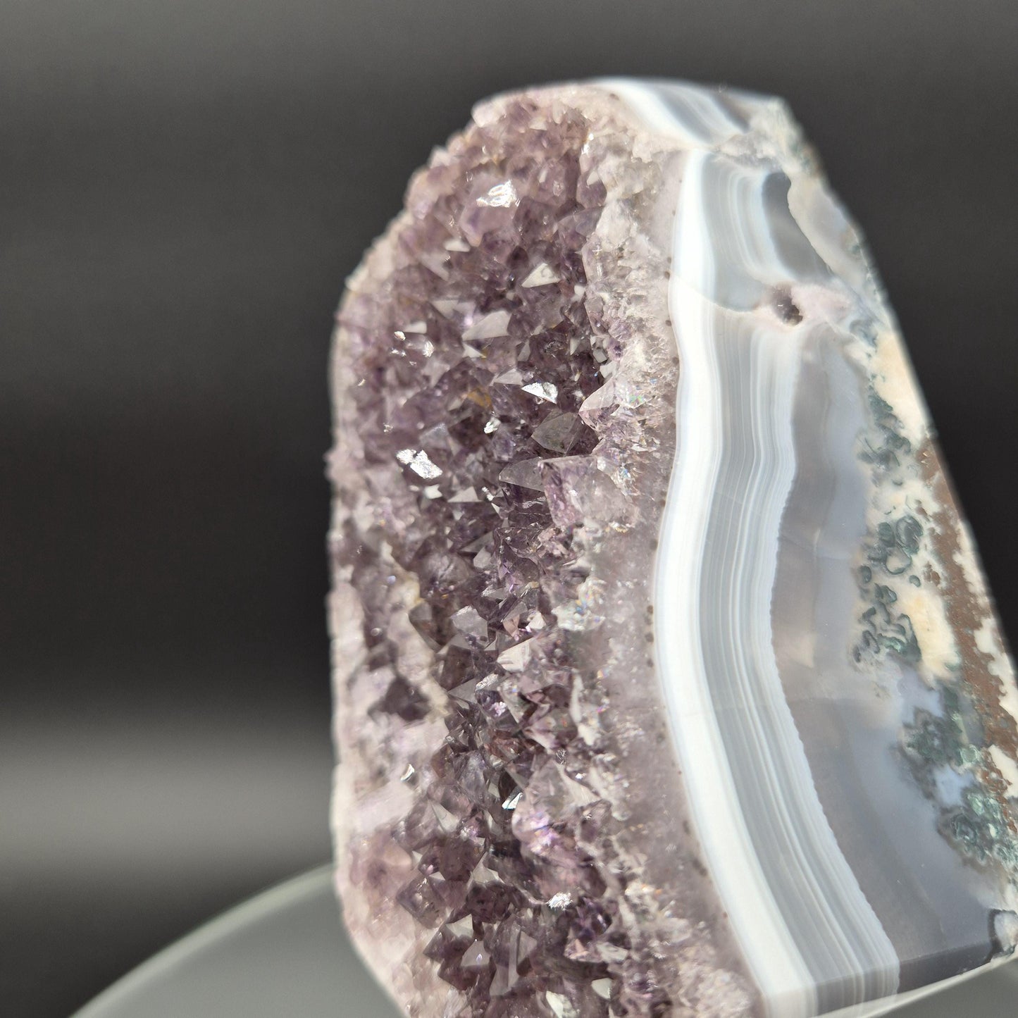 AAA+ Amethyst with Blue Banded Agate on Stand 8.5x6.5x3 5.08 lbs Brazil Crystal Hoarder