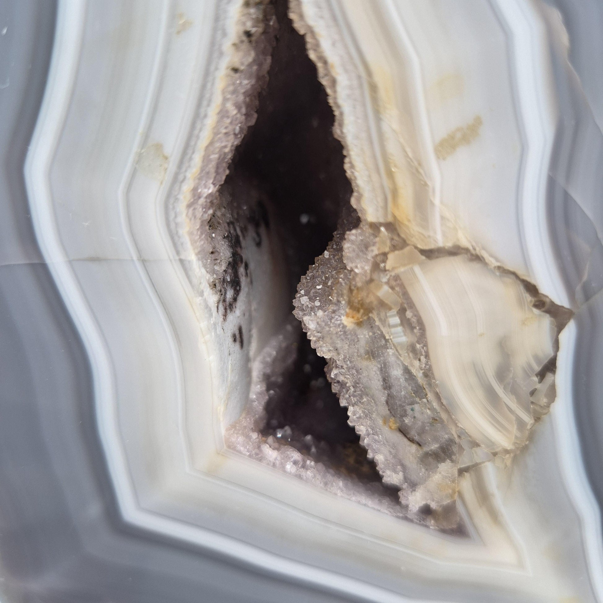6.27 lb Fully Polished Druzy Amethyst with Blue Banded Agate – 7.5"x5"x4" – Brazil Crystal Hoarder