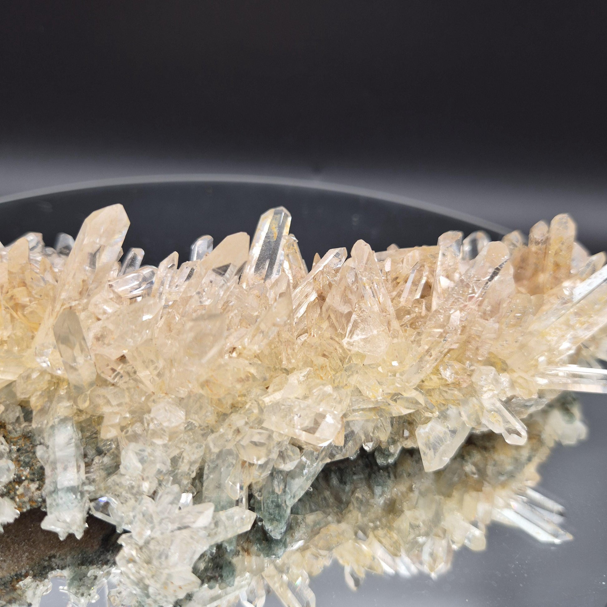Super Rare Museum Quality Pink Lemurian Tri-Color Quartz Cluster - Golden Healer & Fuchsite - Colombia - Water Clear Points - 1.31 lbs 8in Crystal Hoarder
