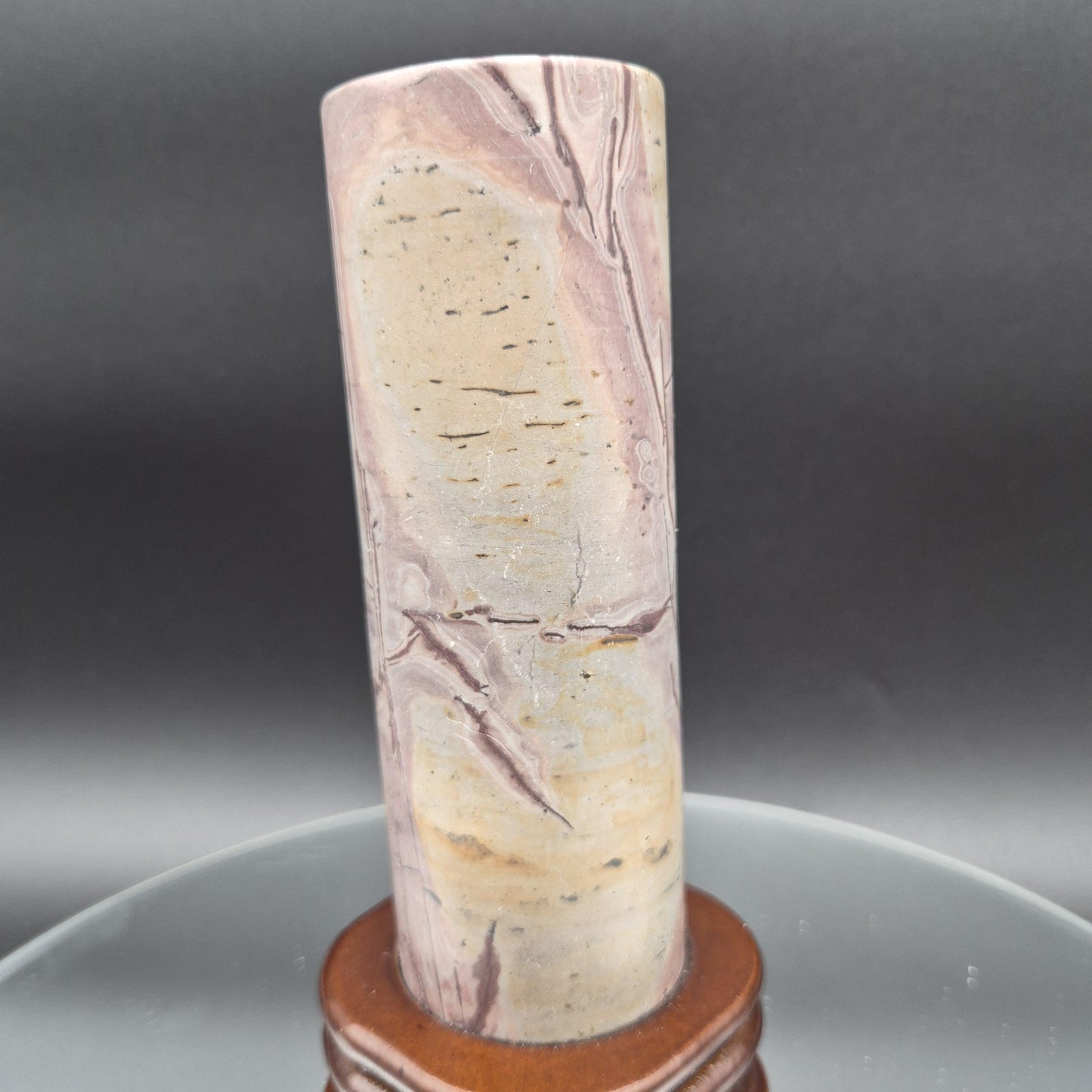 Rare Pink Picture Jasper Cylinder on Wood Stand | Natural Stone Display | 2.34 lbs Crystal Hoarder