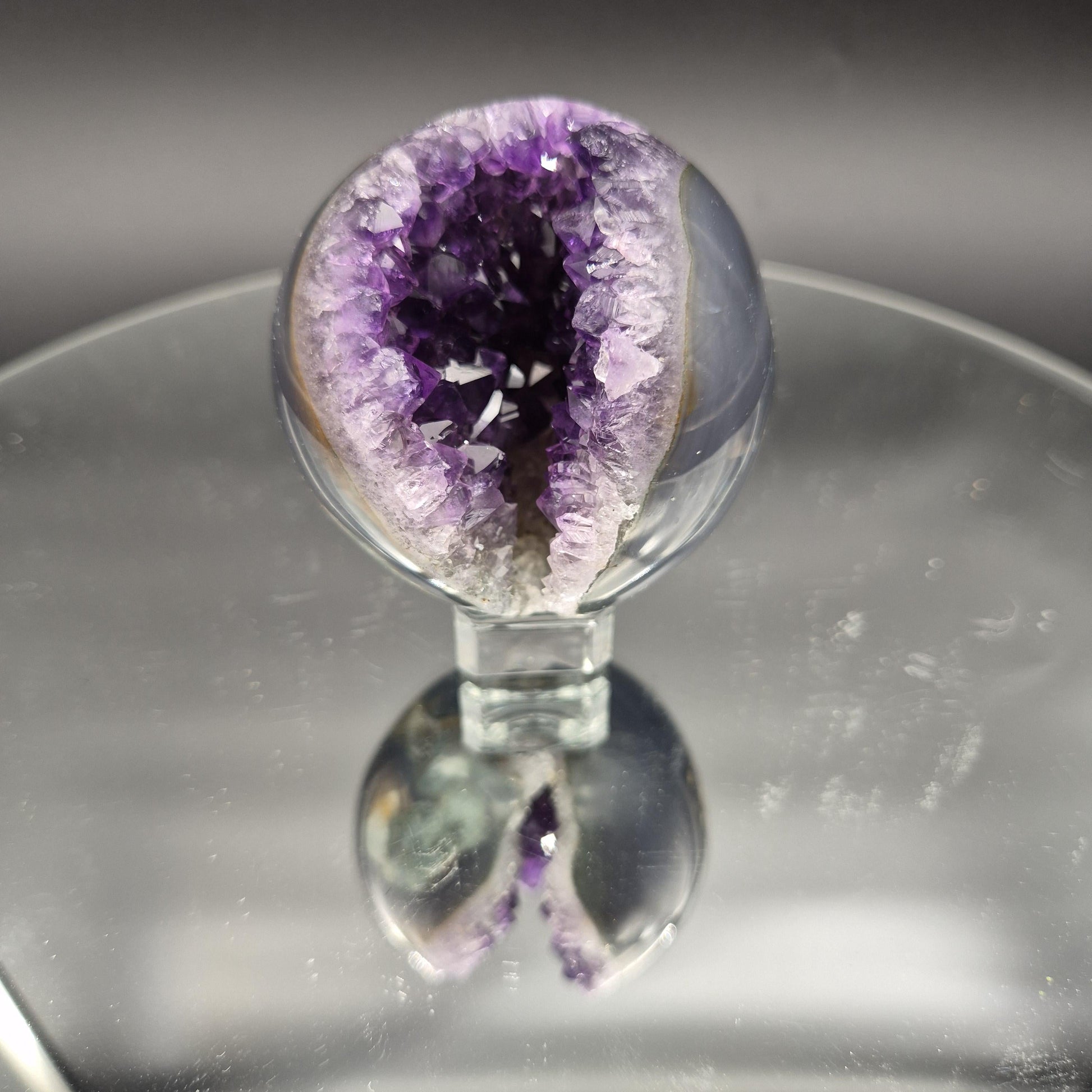 AAA+ Super High Quality 3 inch Amethyst Sphere with Blue Banded Agate | Uruguay Crystal | 0.84 lbs Crystal Hoarder