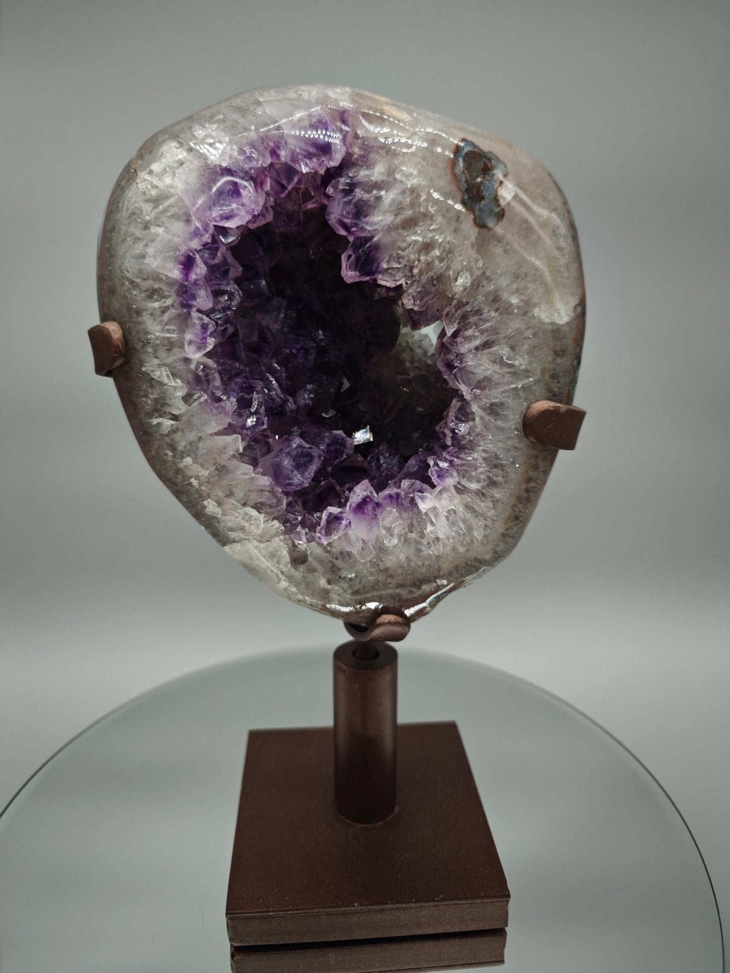 AAA+ Fully Polished Amethyst with Blue Agate - Uruguay Amethyst on Spinning Stand - 11in Crystal Display - 7.48 lbs Crystal Hoarder