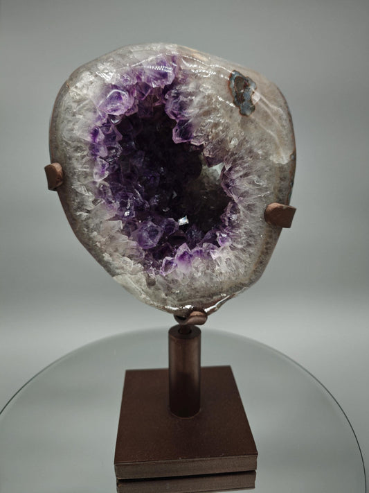 AAA+ Fully Polished Amethyst with Blue Agate - Uruguay Amethyst on Spinning Stand - 11in Crystal Display - 7.48 lbs Crystal Hoarder