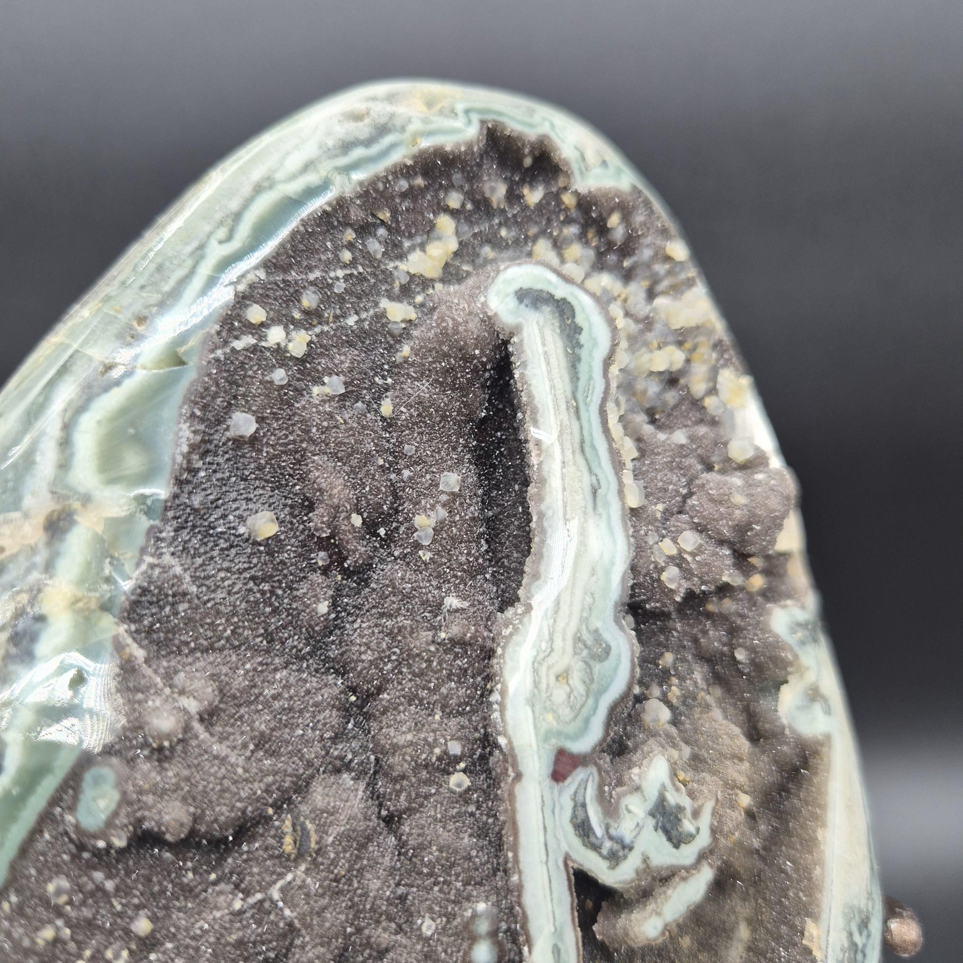 Super Rare Black Galaxy Amethyst Druzy with Green Stalactite & Calcite | 10 x 5in | 3.31 lb Free-Form Crystal | UV Reactive | Uruguay Crystal Hoarder