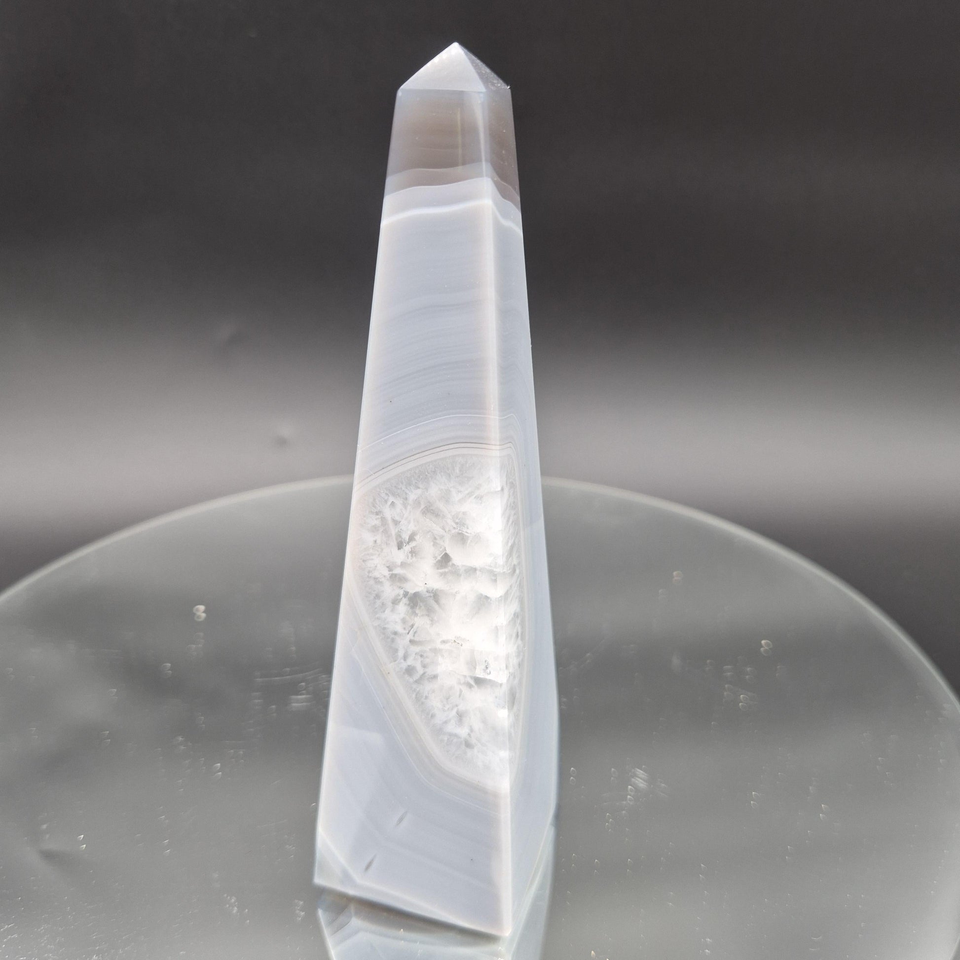 AAA+ Blue Banded Agate Quartz Obelisk Tower | Brazilian Crystal Point | 6.5 Inch Tower | 0.86 lbs Crystal Hoarder