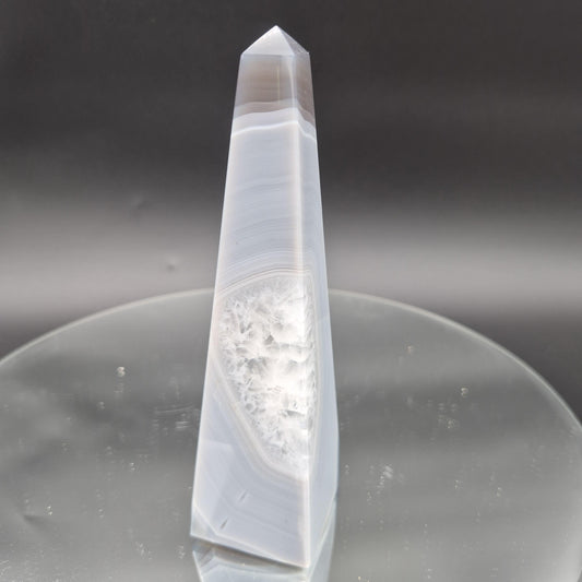 AAA+ Blue Banded Agate Quartz Obelisk Tower | Brazilian Crystal Point | 6.5 Inch Tower | 0.86 lbs Crystal Hoarder
