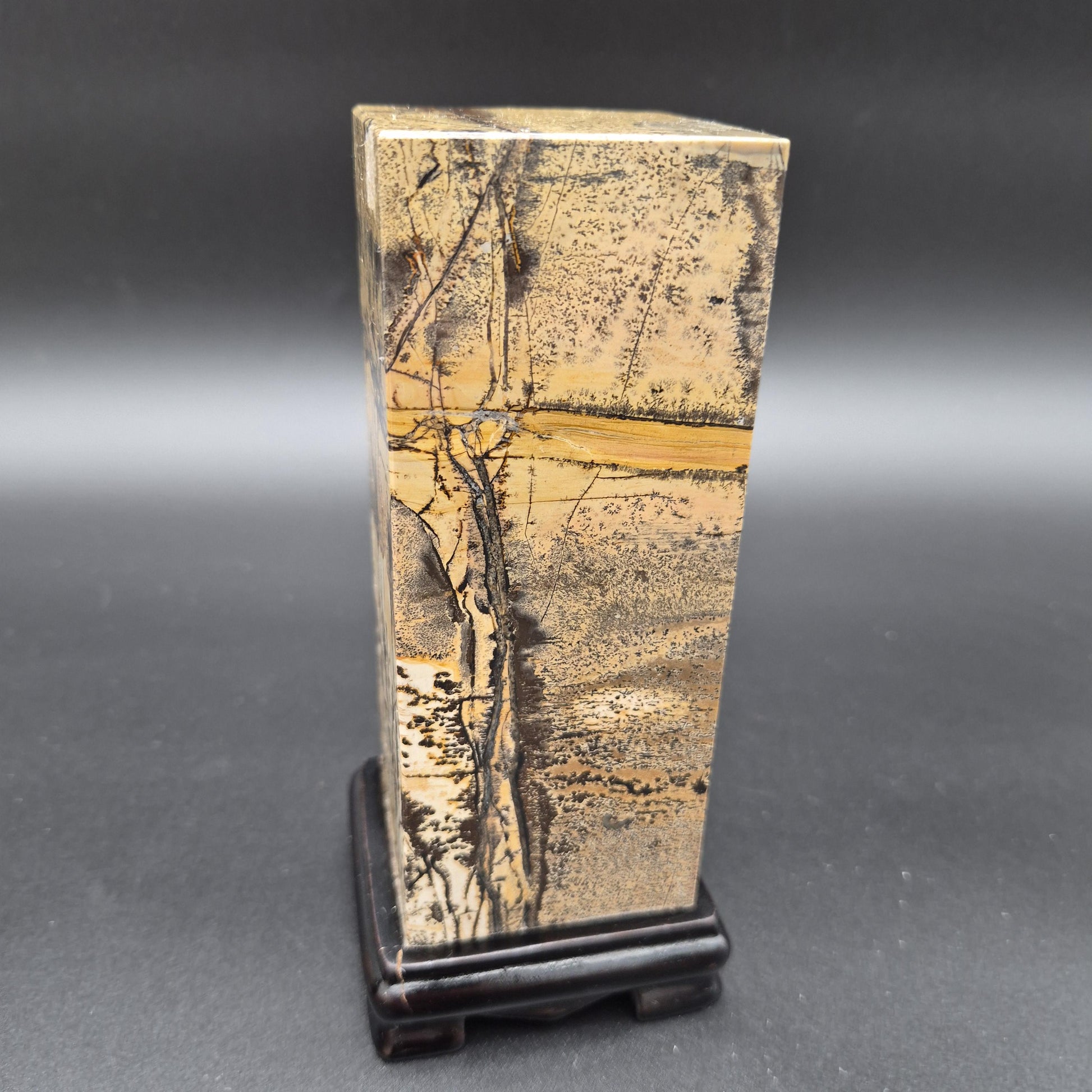 AAA+ Picture Jasper on Wood Base | Natural Scenic Stone Display | 3.37 lbs Crystal Hoarder