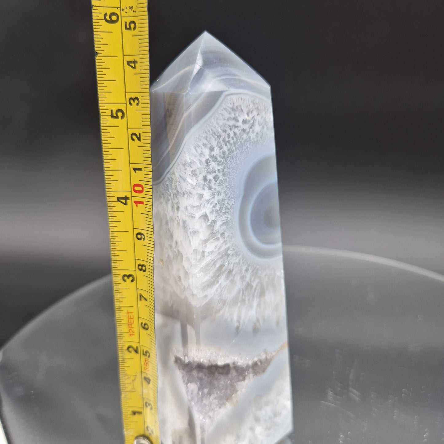 AAA+ Perfect Druzy Quartz Blue Banded Agate Obelisk Tower | Rare Baby Blue Eye Stalactite Formation | Brazil | 0.85 lbs Crystal Hoarder