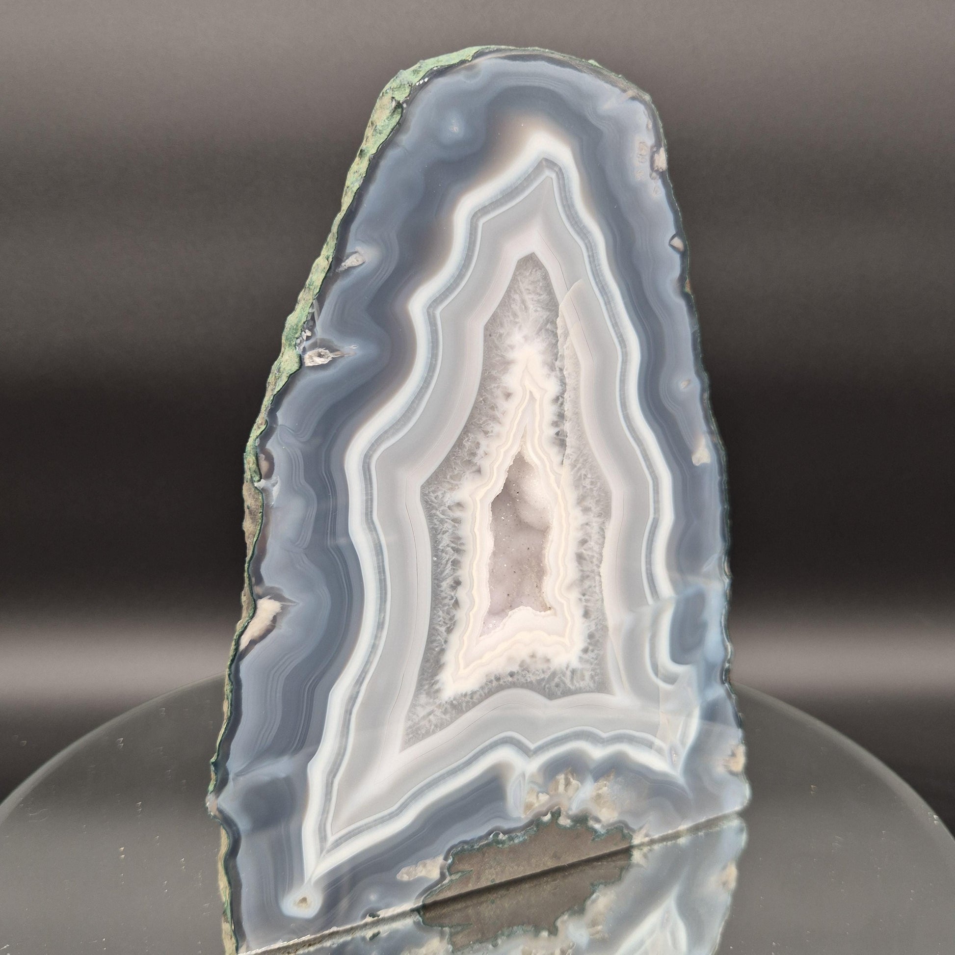 AAA+ Blue Banded Agate Cathedral with Druzy - 8.5 x 6in - 8.61 lbs - Collector Display Crystal Hoarder