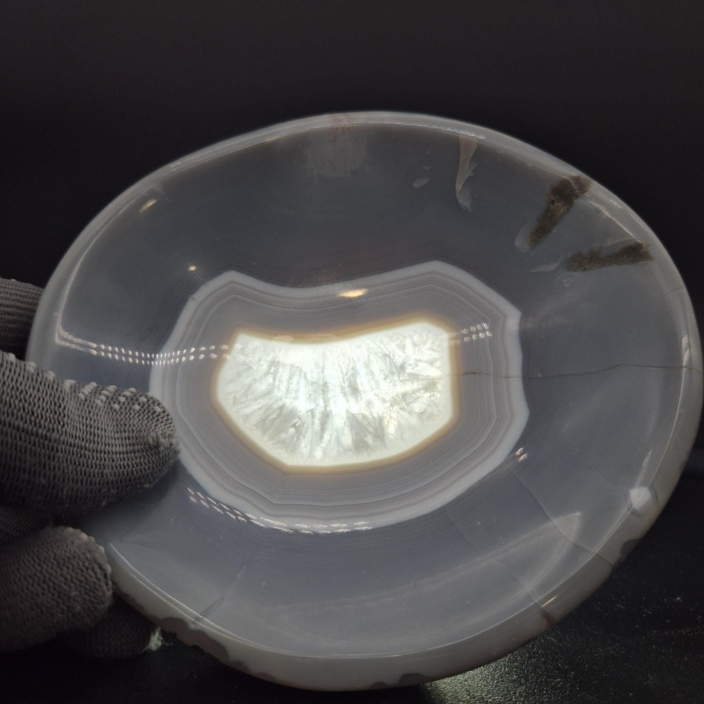 AAA+ Blue Banded Agate Quartz Bowl Brazil 5.5x5x1 1.5 lbs - Can be Backlit Crystal Hoarder