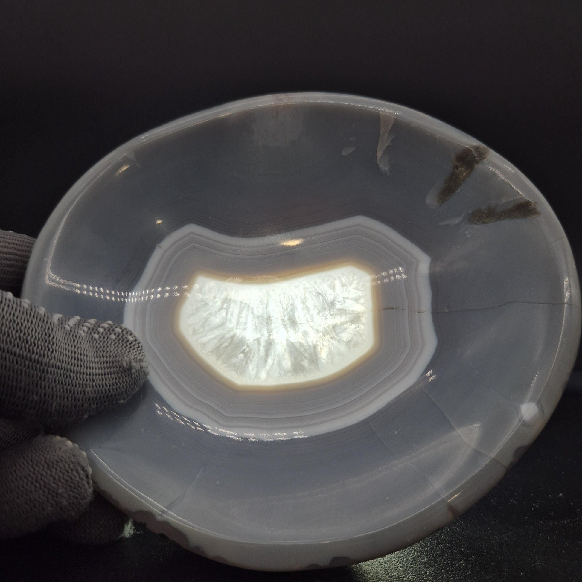 AAA+ Blue Banded Agate Quartz Bowl Brazil 5.5x5x1 1.5 lbs - Can be Backlit Crystal Hoarder