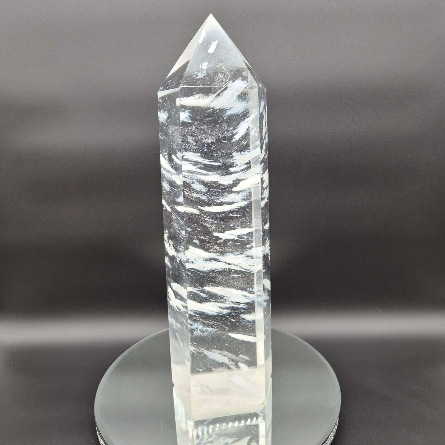 Huge Clear Quartz Tower with White Cloud Inclusions - Man Made Smelted Quartz - 20.79 lbs - 17in x 6in - Optional Light Base Crystal Hoarder