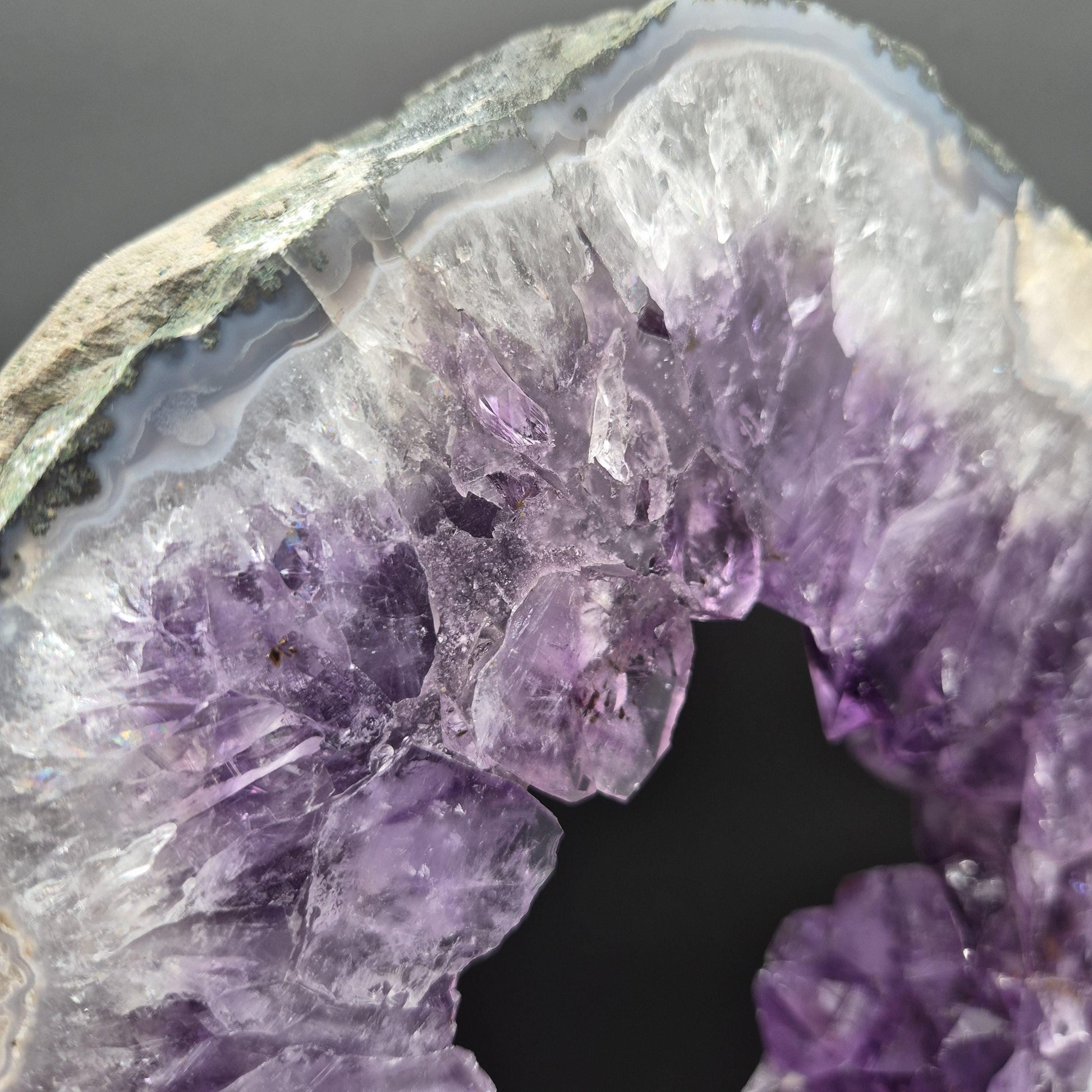 AAA+ Amethyst with UV Reactive Calcite Portal on Stand Brazil 13.17 lbs 17x12x1.5 Statement Crystal Display Crystal Hoarder