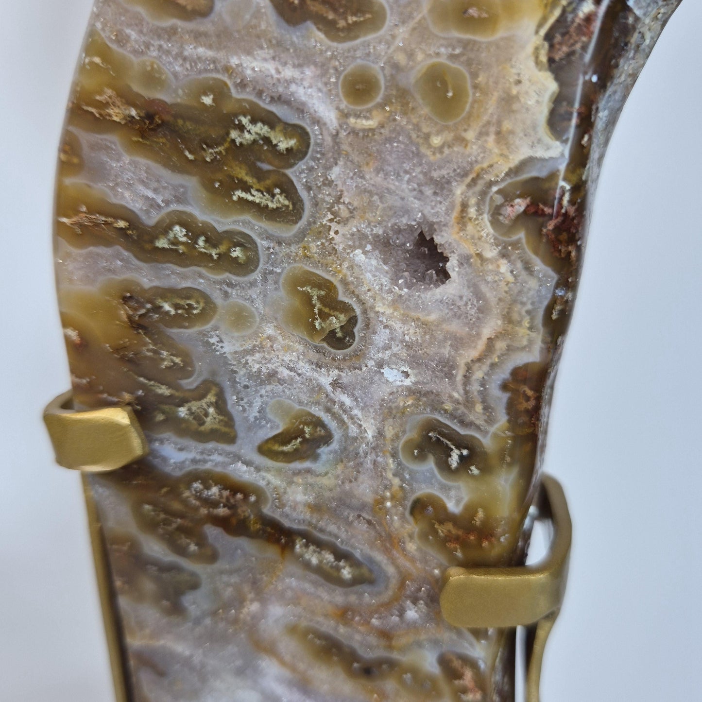 Super Rare Agate Slab with Druzy on Stand - 16.5in Tall Statement Crystal, Natural Mineral Display, 3.825 lb Collector Specimen Crystal Hoarder
