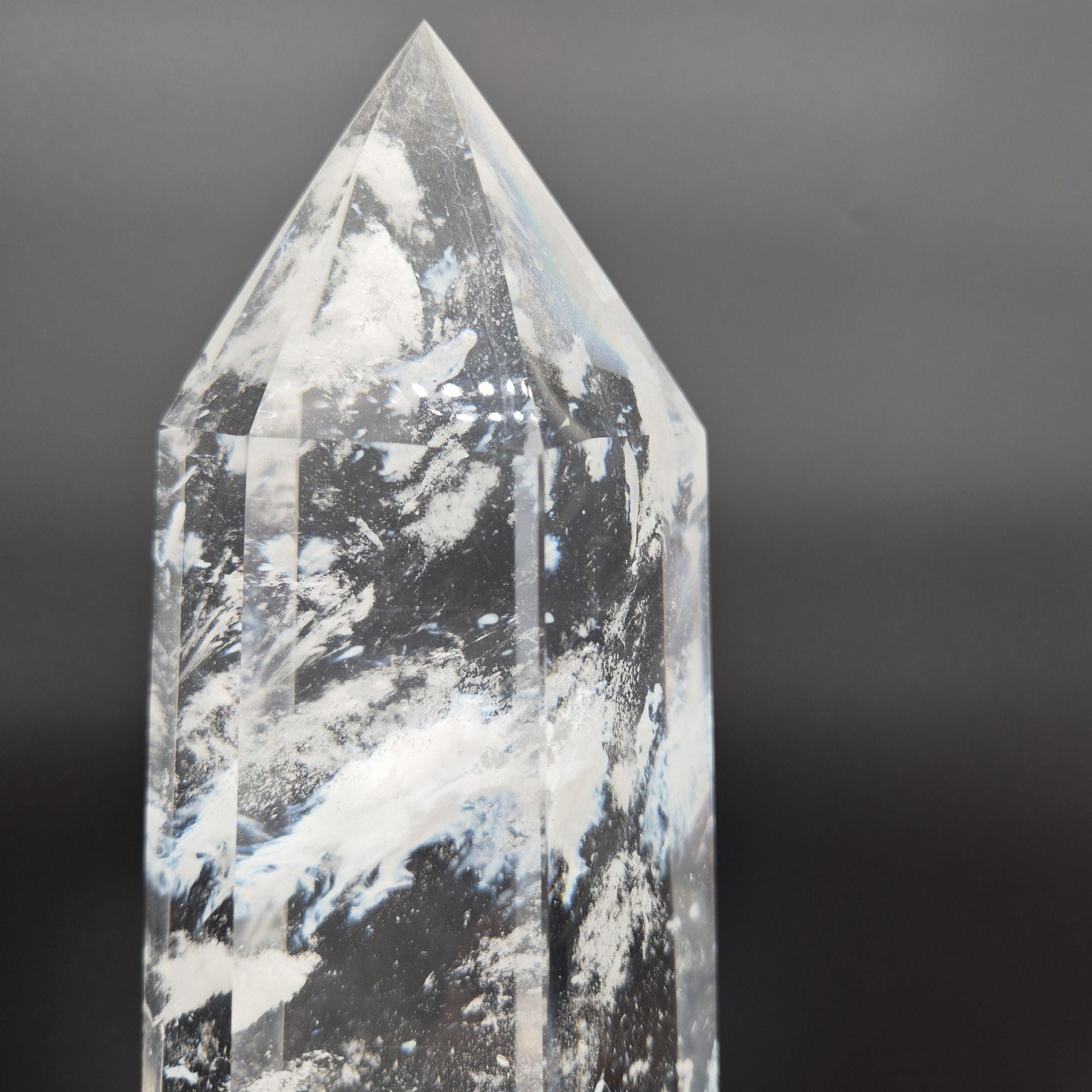 17.5in, 11.65 lbs- Clear Smelt Quartz Tower with White Cloud Inclusions - Man Made Quartz Obelisk - Optional LED Light Base Crystal Hoarder