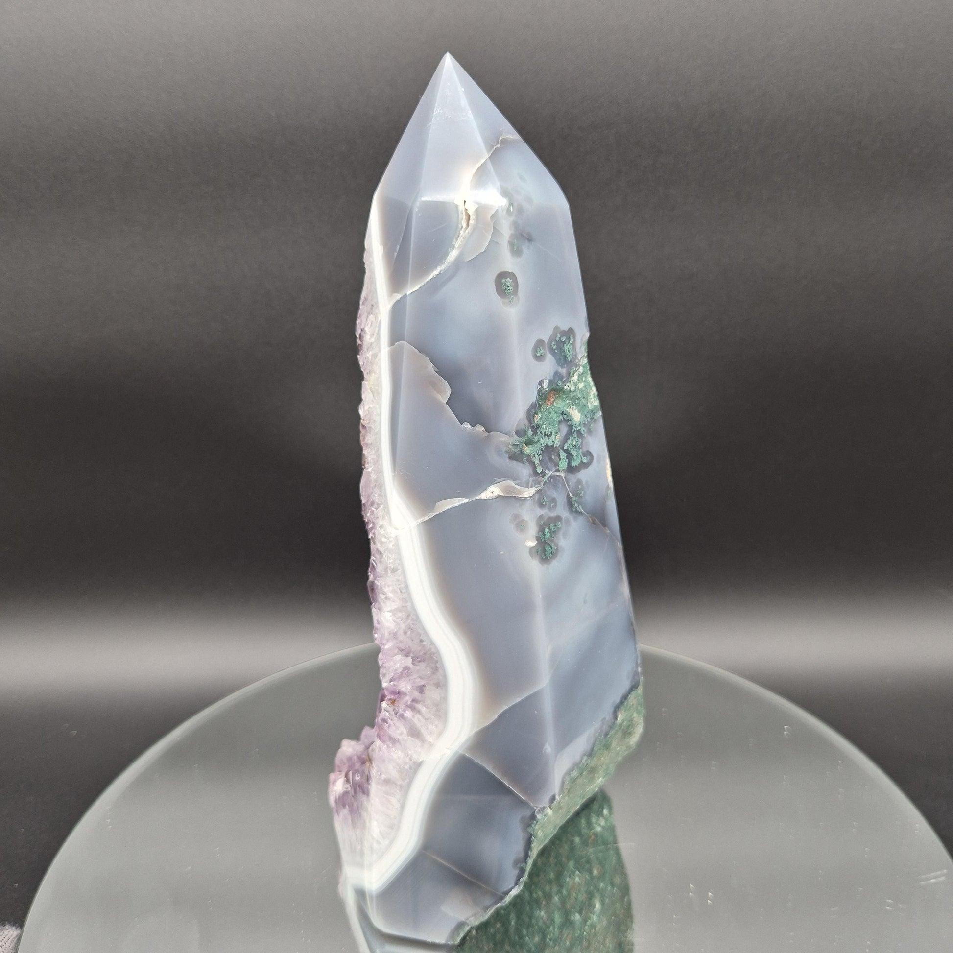 AAA+ Fully Polished Amethyst with Blue Banded Agate and Calcite - Brazil Specimen - 9.5 x 4in - 4.57 lbs - Collector Display Crystal Hoarder