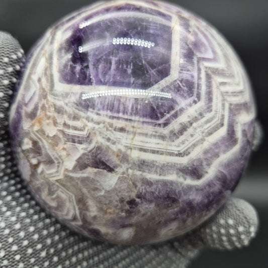 3.5" (90mm)  - 2.95 lbs  Dream Chevron Amethyst Crystal Sphere - Banded Amethyst Collector Display