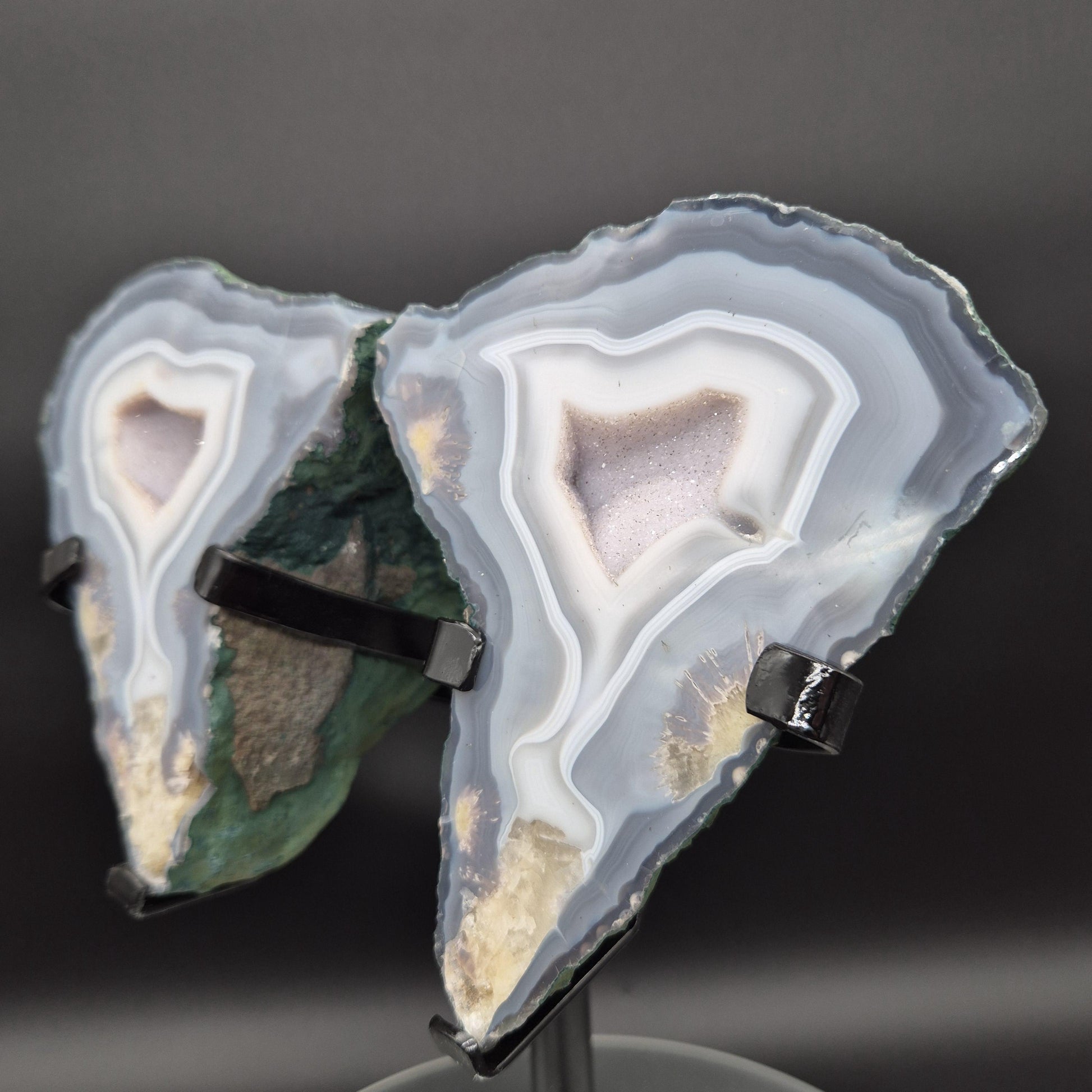 Druzy Amethyst Butterfly Wings with Blue Banded Agate UV Reactive Calcite Brazil 8.22 lbs 13.5x11x3 Statement Crystal Crystal Hoarder