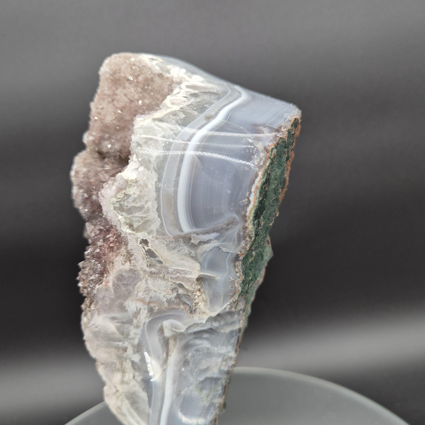 Druzy Amethyst with Hematite Blue Banded Agate on Stand Brazil 5.42 lbs 10x5x4 Crystal Display Crystal Hoarder
