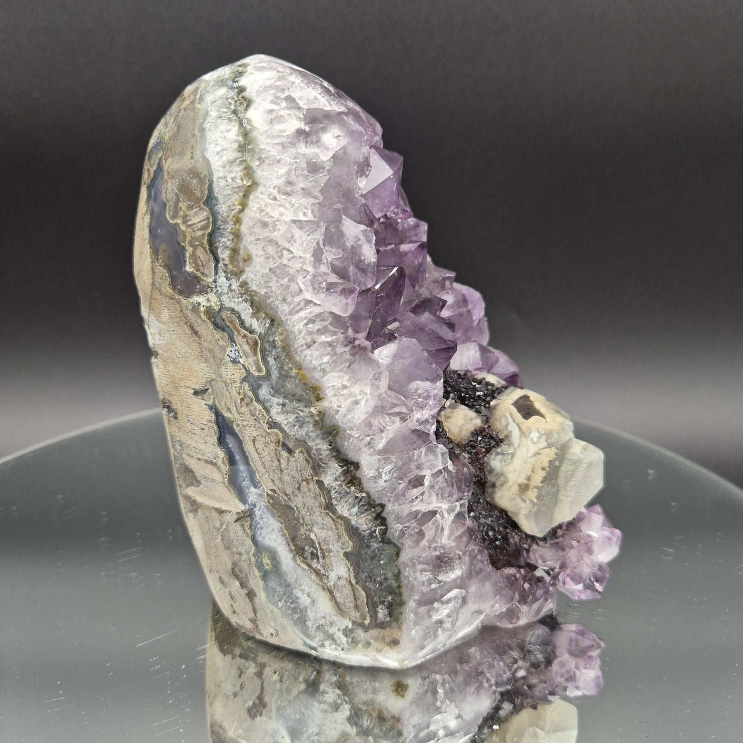 Rare Amethyst with Black Hematite & UV Reactive Calcite | Brazilian Mineral Specimen | 3.24 lb Collector Crystal Crystal Hoarder