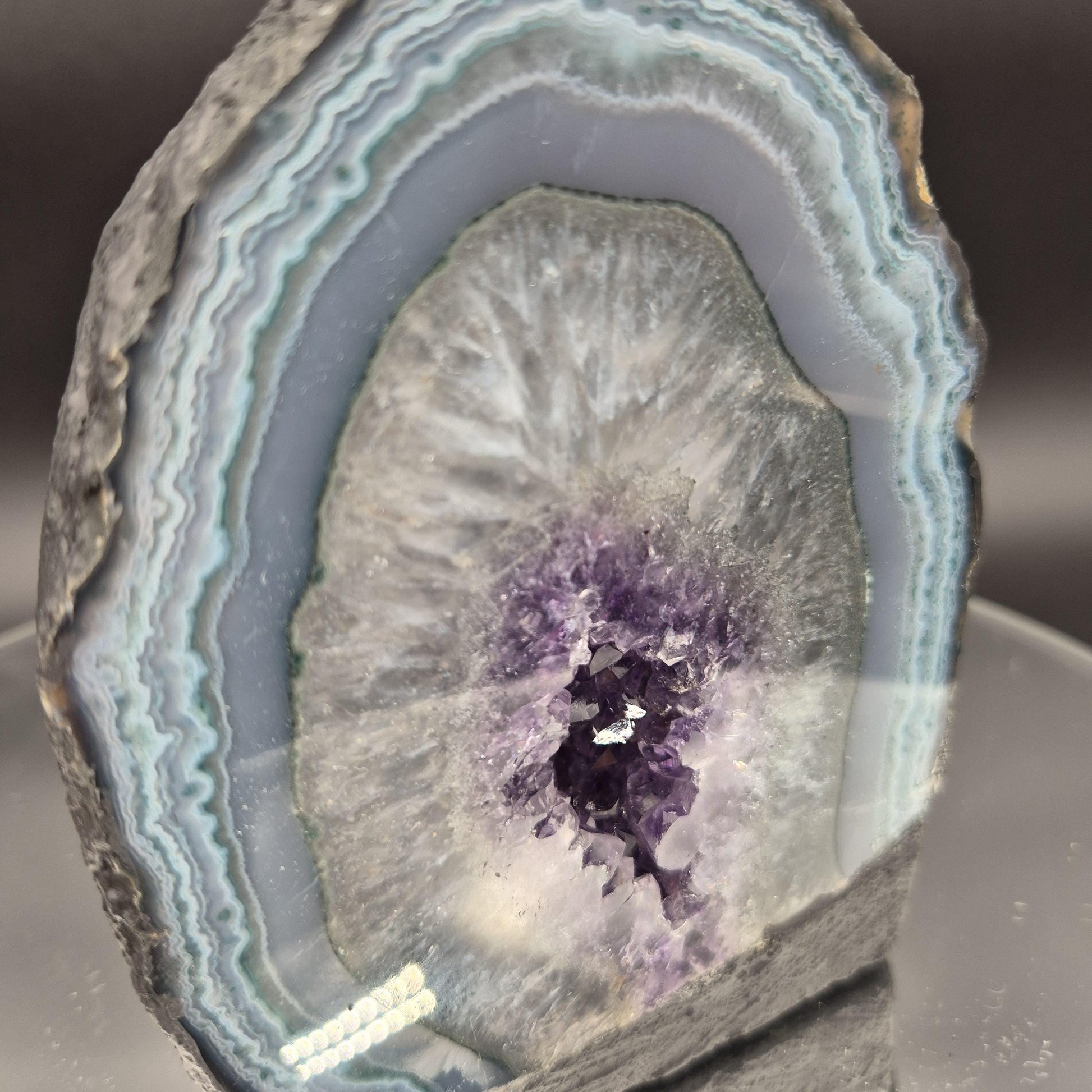 Super Rare Amethyst Cathedral Green and Blue Banded Agate Uruguay 5x4x3 3.09 lbs Crystal Hoarder
