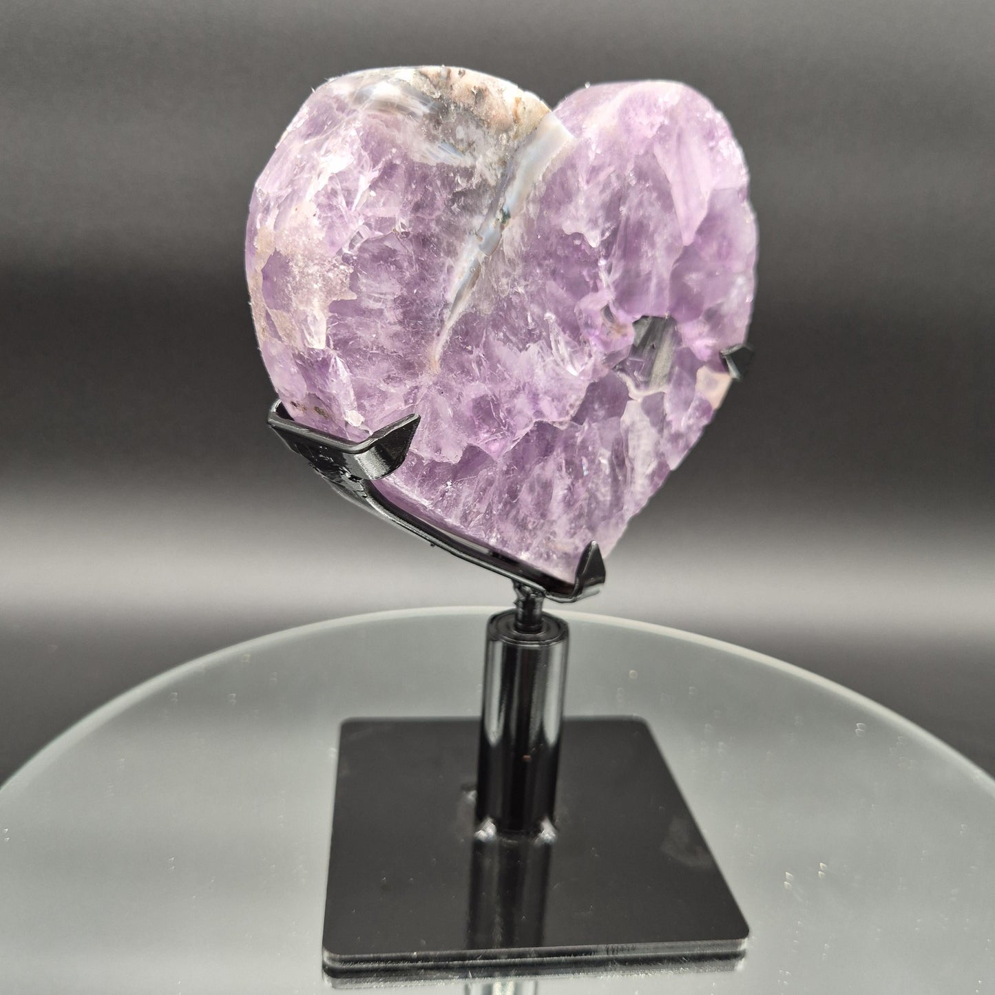 Perfect AAA+ Dark Amethyst Heart on Spin Stand - Backlit Display - Brazil - Fully Polished - 7.5 x 5in - 2.72 lbs Crystal Hoarder