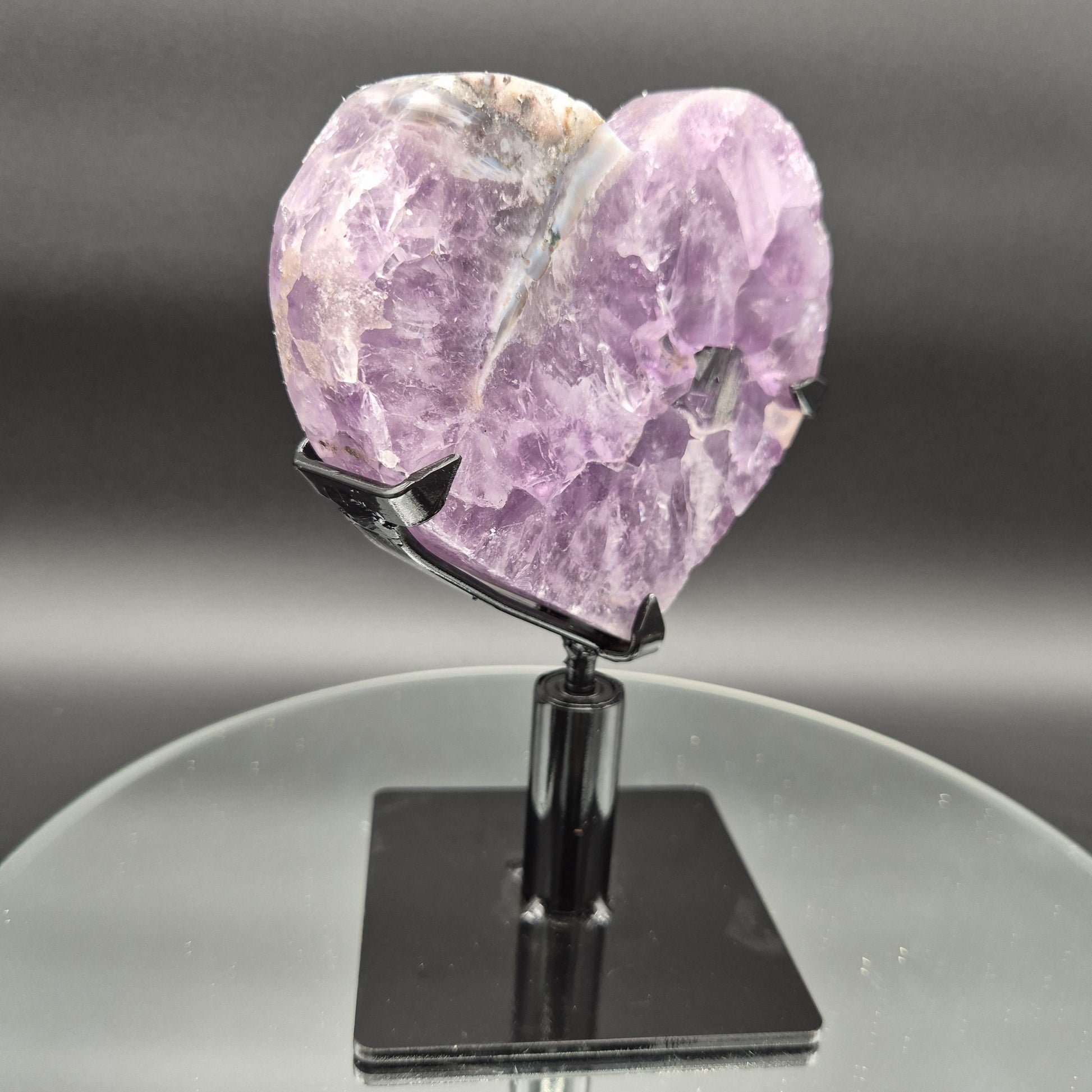 Perfect AAA+ Dark Amethyst Heart on Spin Stand - Backlit Display - Brazil - Fully Polished - 7.5 x 5in - 2.72 lbs Crystal Hoarder