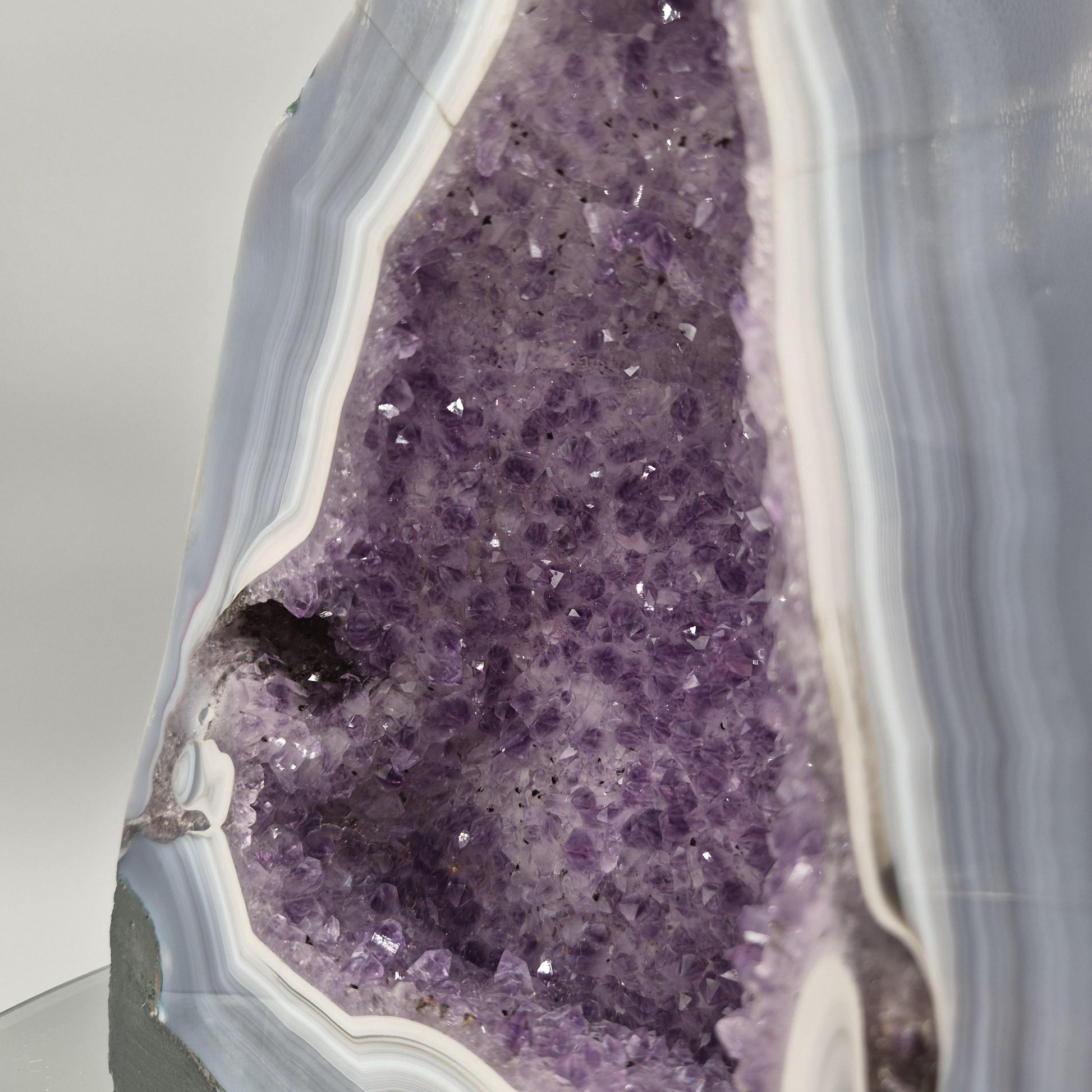 AAA+ Fully Polished Blue Banded Agate & Dark Amethyst Cathedral | Brazil Amethyst Geode | Collector Crystal Specimen Crystal Hoarder