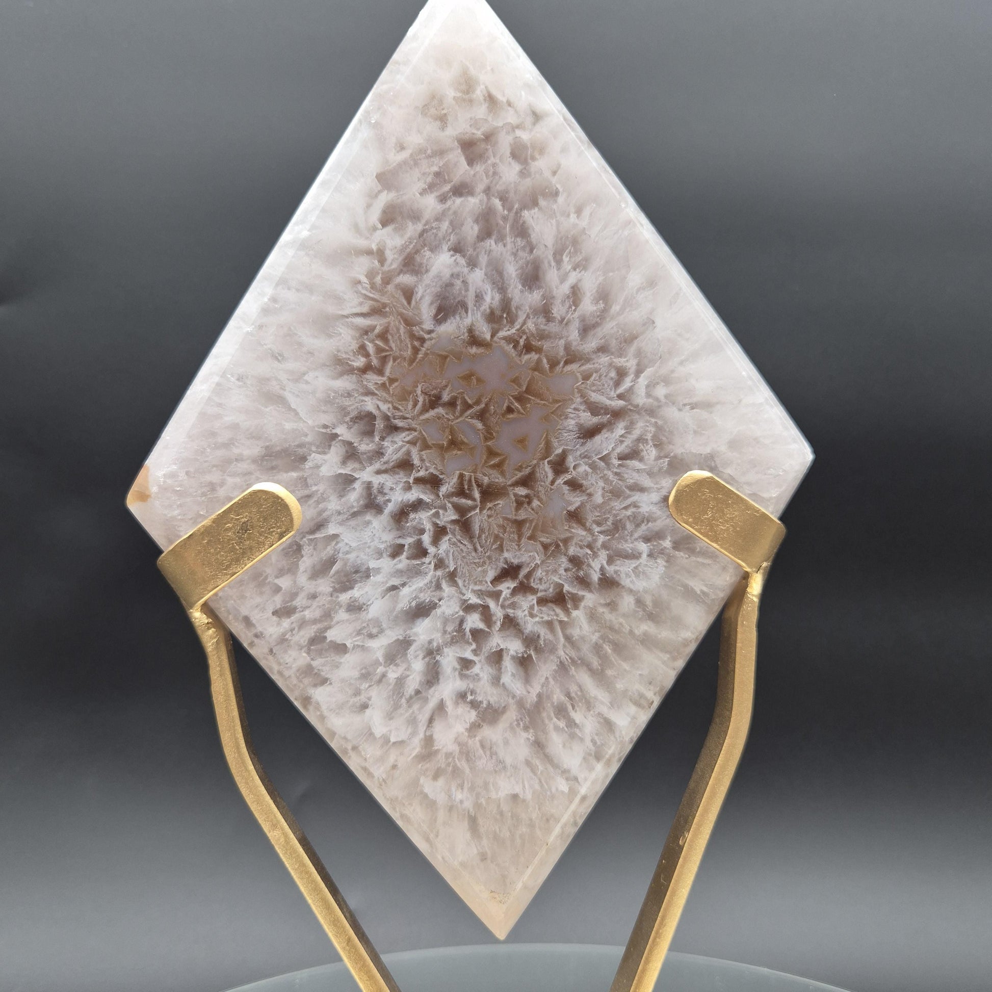 AAA+ Huge Sugar Druzy Hematite Agate Diamond on Gold Stand | Brazil Crystal Sculpture | 4.19 lbs Crystal Hoarder
