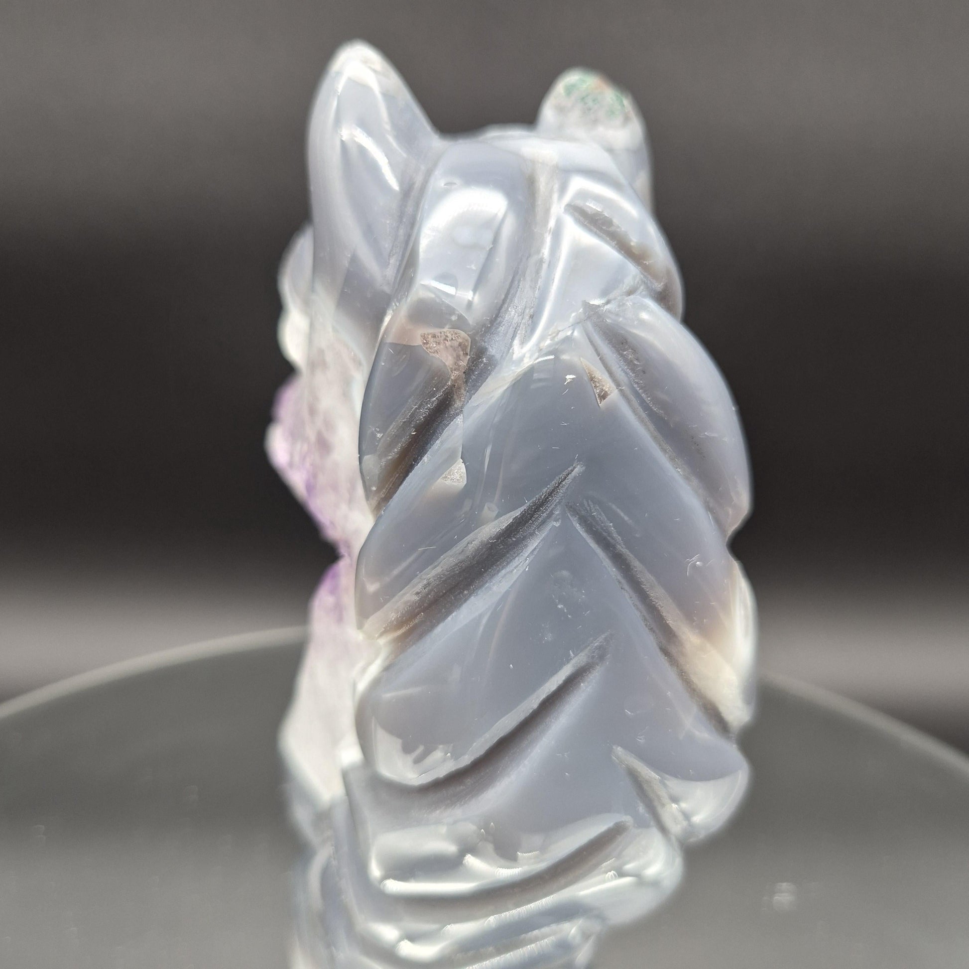 AAA+ Amethyst with Blue Banded Agate Hand-Carved Horse - Brazil - 6 x 5in - 3.35 lbs - Collector Display Crystal Hoarder