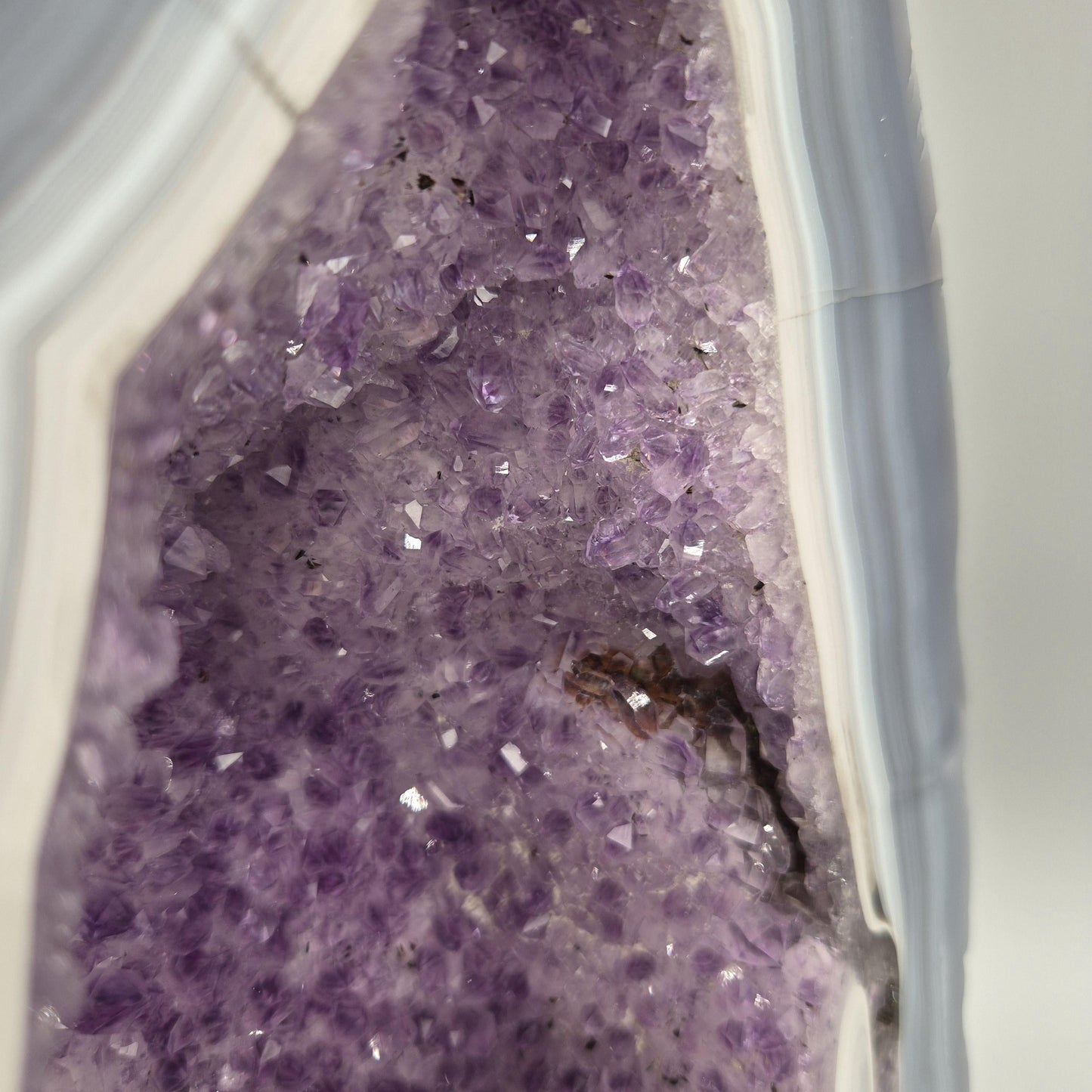 AAA+ Fully Polished Blue Banded Agate & Dark Amethyst Cathedral | Brazil Amethyst Geode | Collector Crystal Specimen Crystal Hoarder