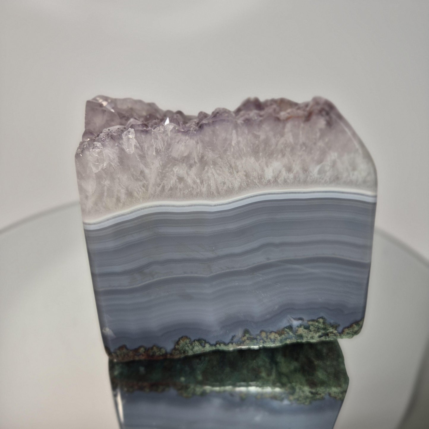 Blue Banded Agate with Amethyst Freeform - 4.595 lbs Brazilian Crystal - Large Statement Display Stone - One of a Kind Collector Specimen Crystal Hoarder