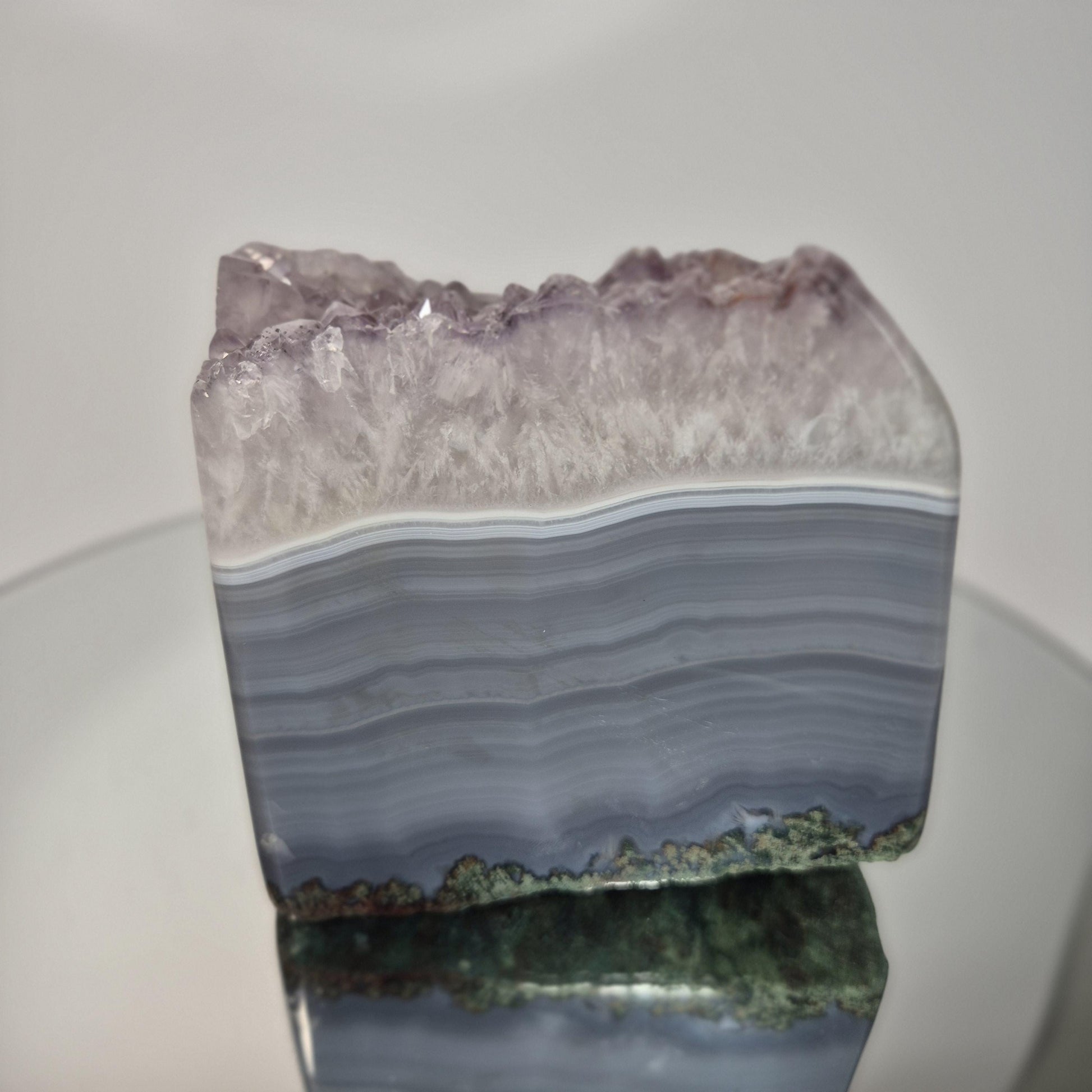 Blue Banded Agate with Amethyst Freeform - 4.595 lbs Brazilian Crystal - Large Statement Display Stone - One of a Kind Collector Specimen Crystal Hoarder