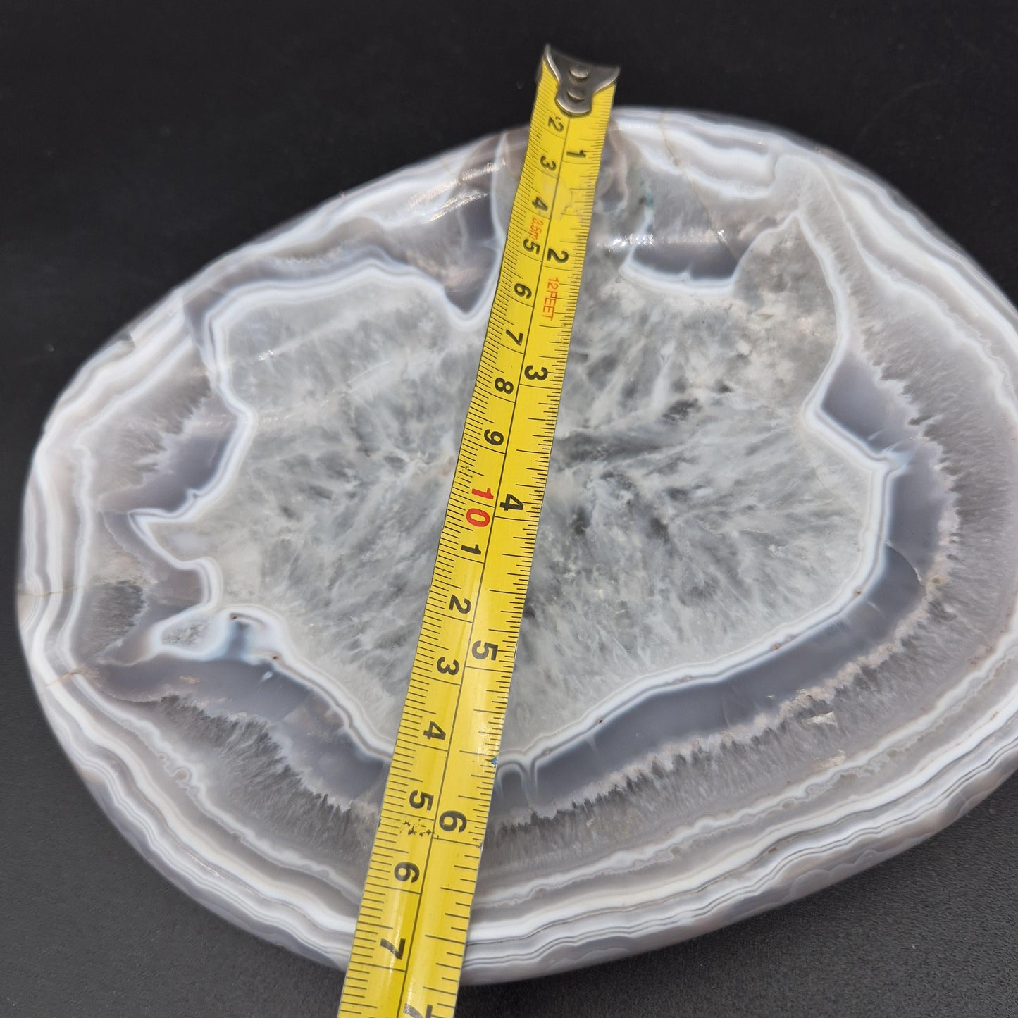 AAA+ Blue Banded Agate Quartz Bowl 7x6x1 2.63 lbs Brazil - Can be Backlit Crystal Hoarder