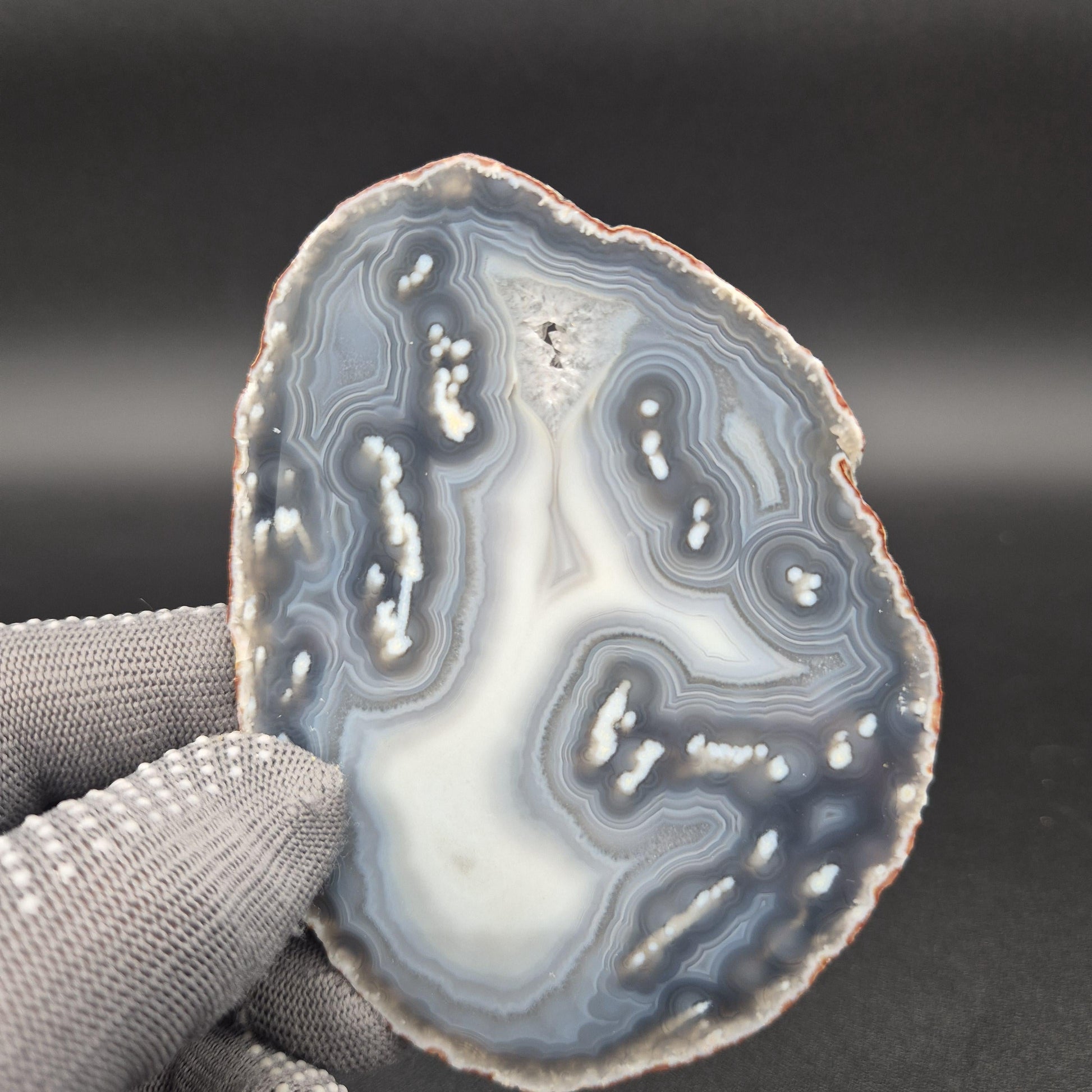 Natural Druzy Agate Slice Set of 3 | 5 x 3in Quartz Crystal Slices | 0.51 lbs Total | Polished Banded Agate Decor Crystal Hoarder