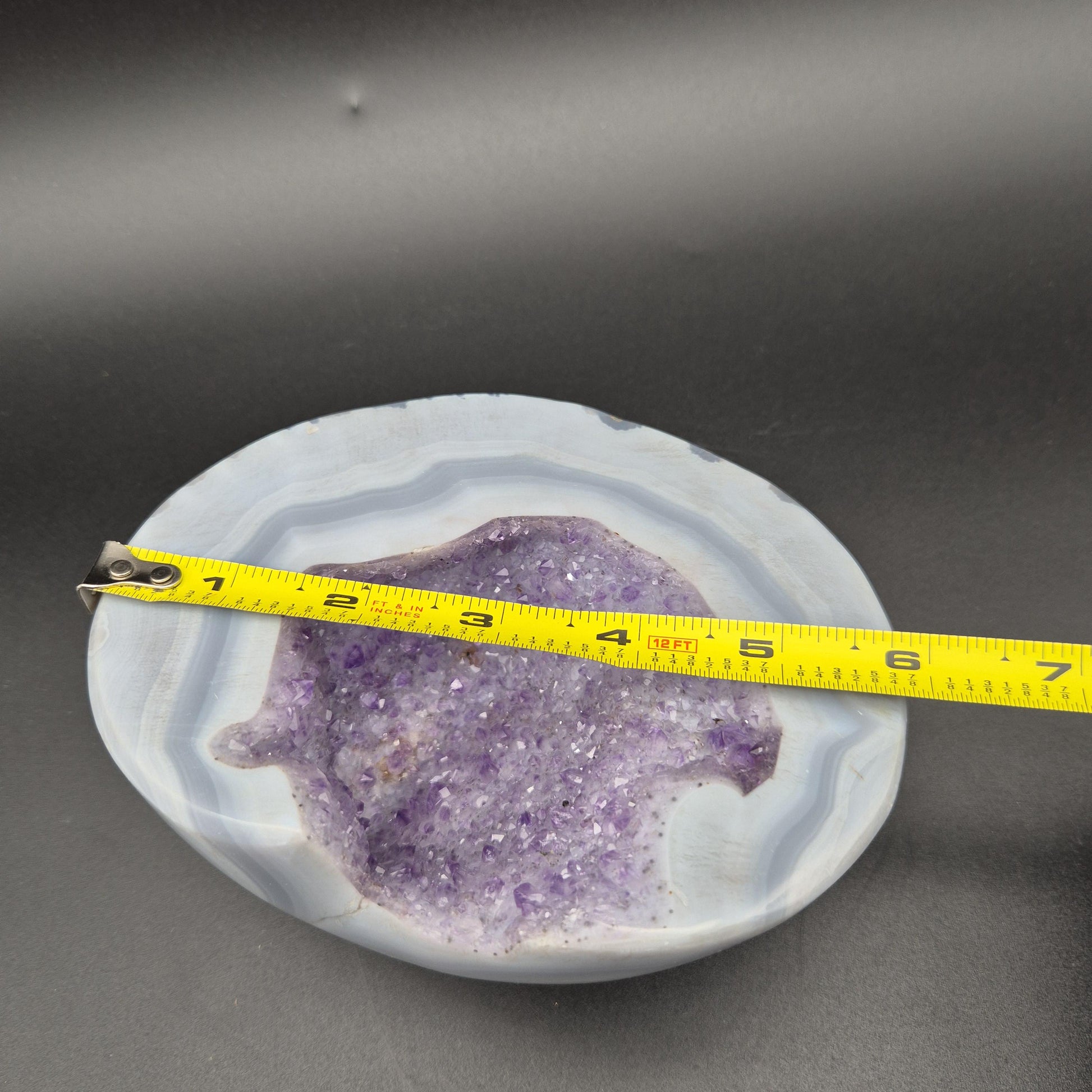 AAA+ Fully Polished Druzy Amethyst with Blue Banded Agate Freeform Brazil 3.21 lbs Crystal Hoarder