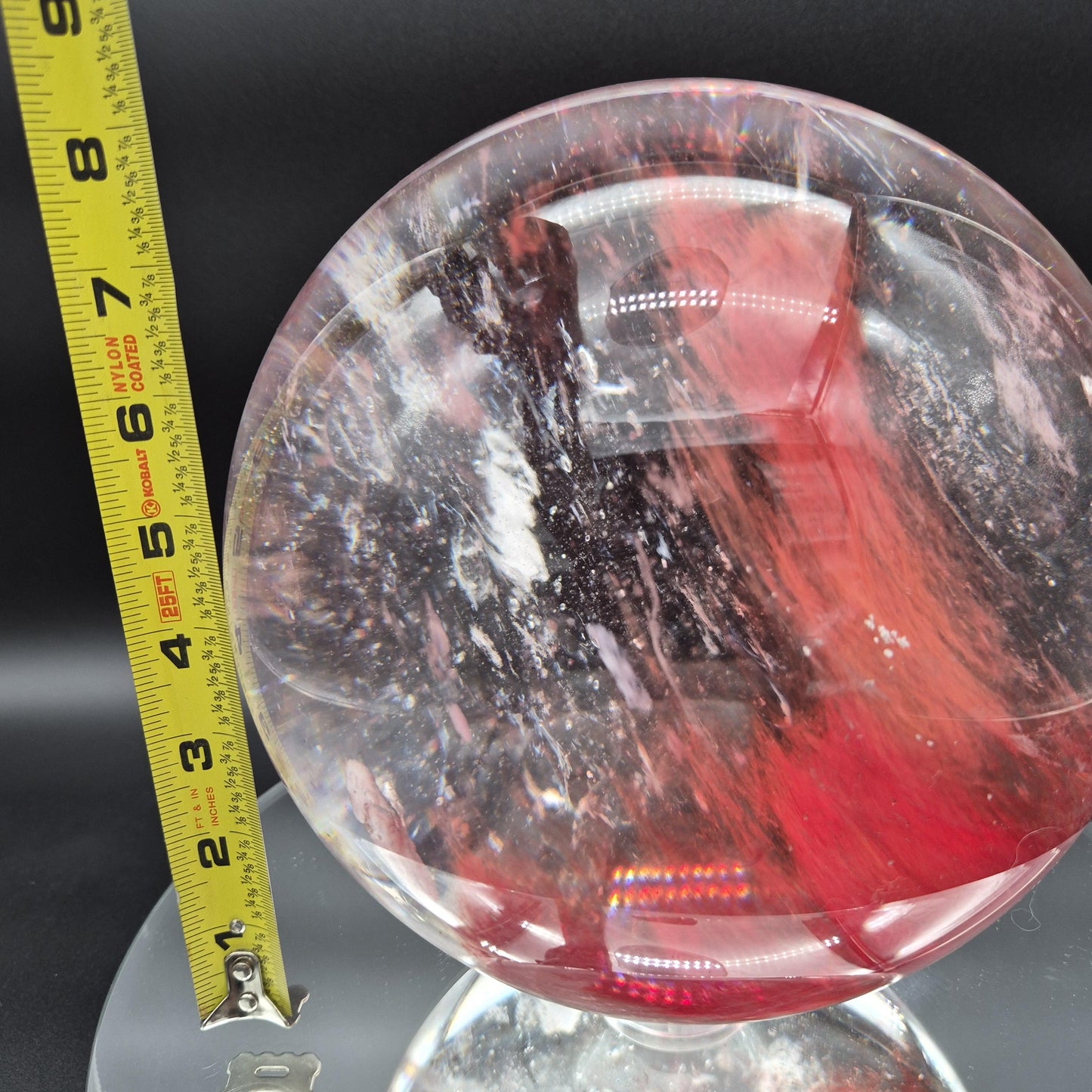 Huge AAA+ Red Smelt Quartz Sphere - 22.1 lbs - 7" (178mm) - Man Made Polished Crystal Ball - Optional Light Base - Statement Display