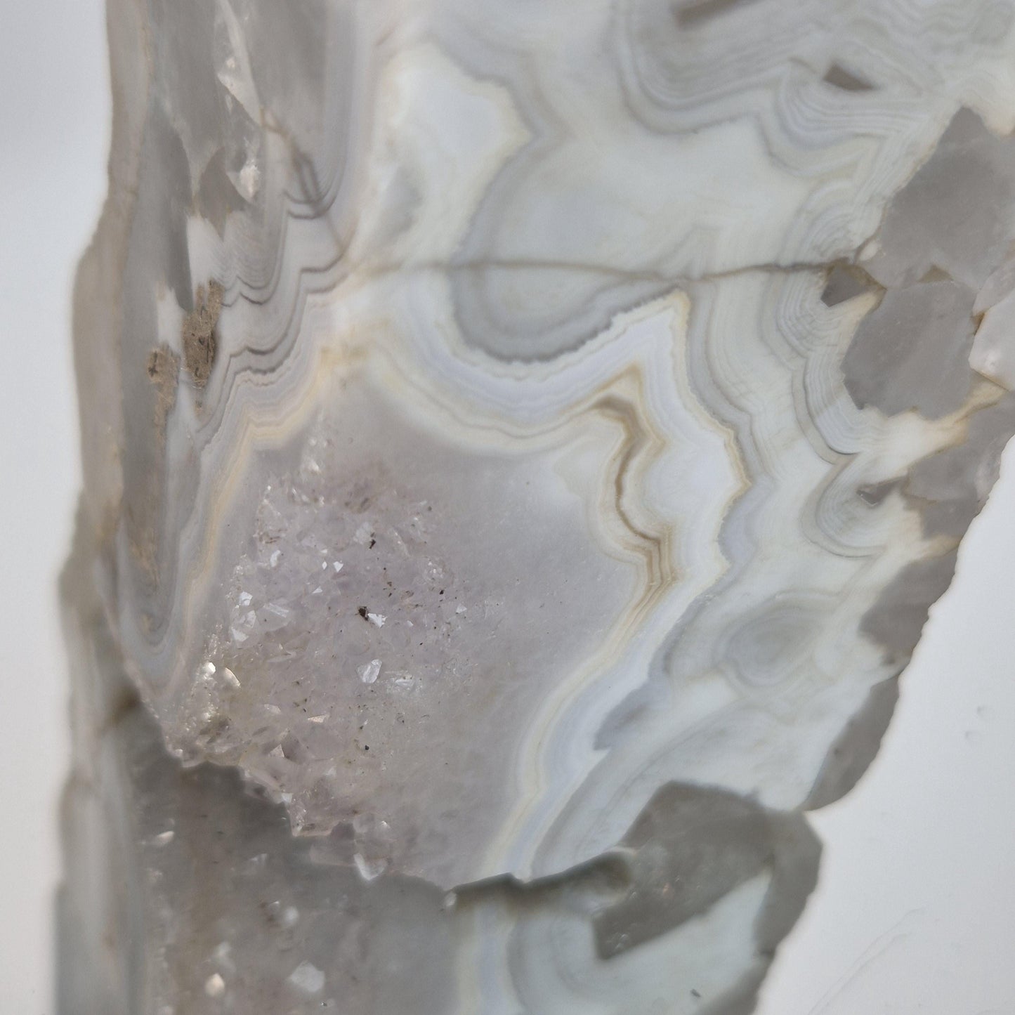 Blue Banded Agate with Druzy Quartz Tower - Can Be Backlit, Brazilian Crystal Crystal Hoarder