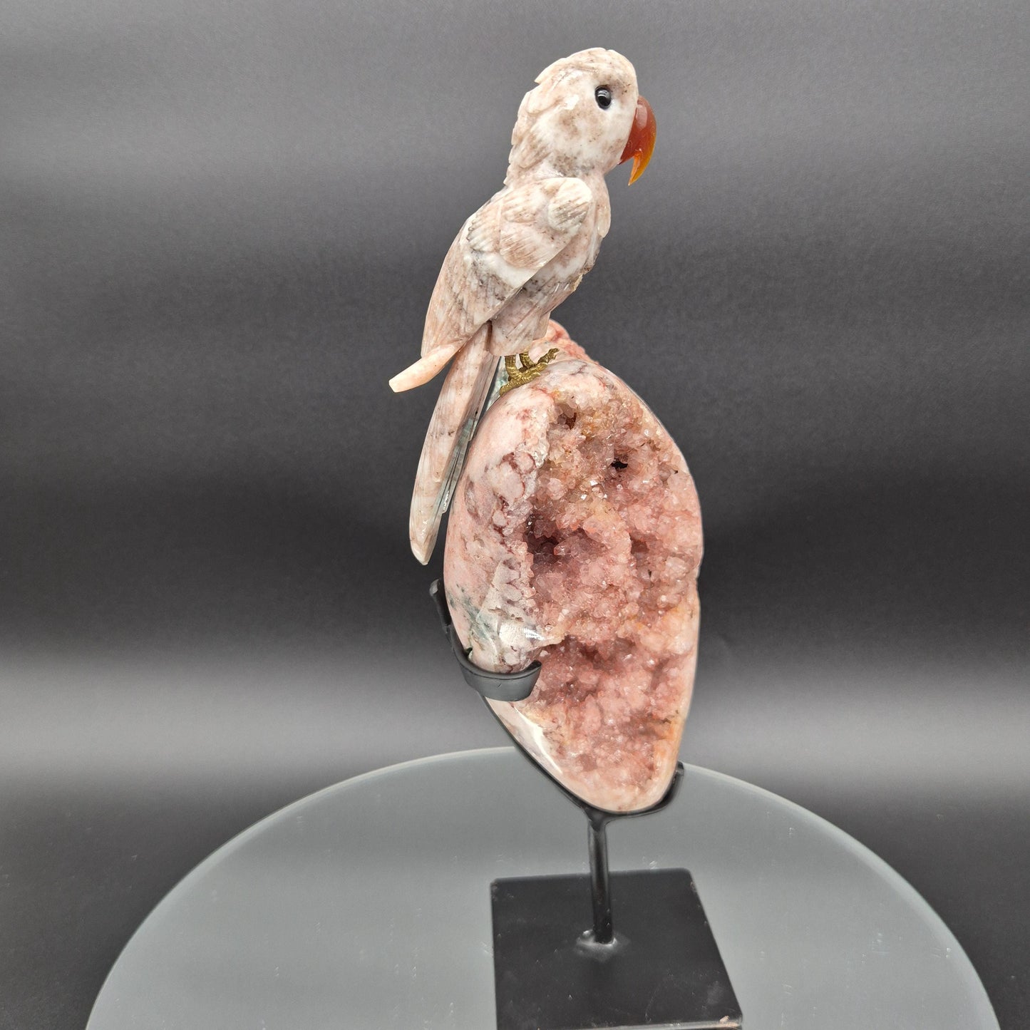 High Quality Pink Amethyst Freeform with Pink Jasper Bird & Calcite Beak - Brazil Crystal Sculpture -Pink Amethyst Display - 3.66 lbs Crystal Hoarder