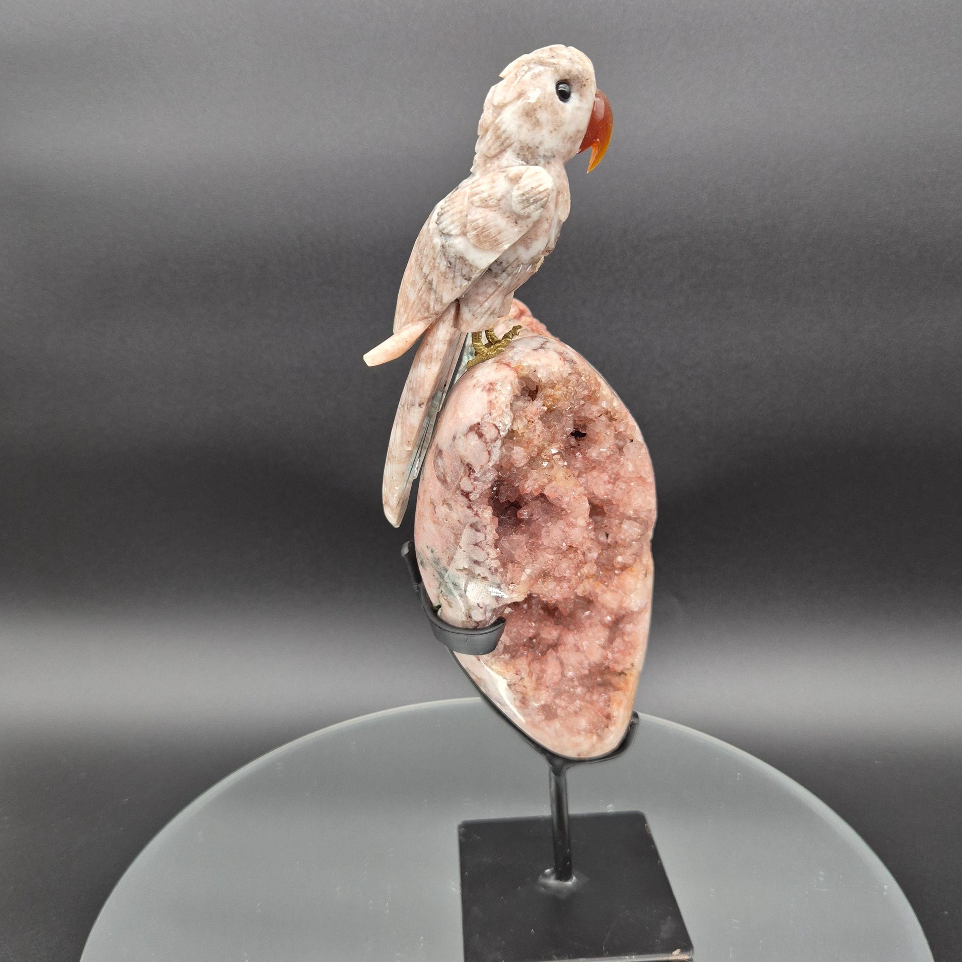 High Quality Pink Amethyst Freeform with Pink Jasper Bird & Calcite Beak - Brazil Crystal Sculpture -Pink Amethyst Display - 3.66 lbs Crystal Hoarder