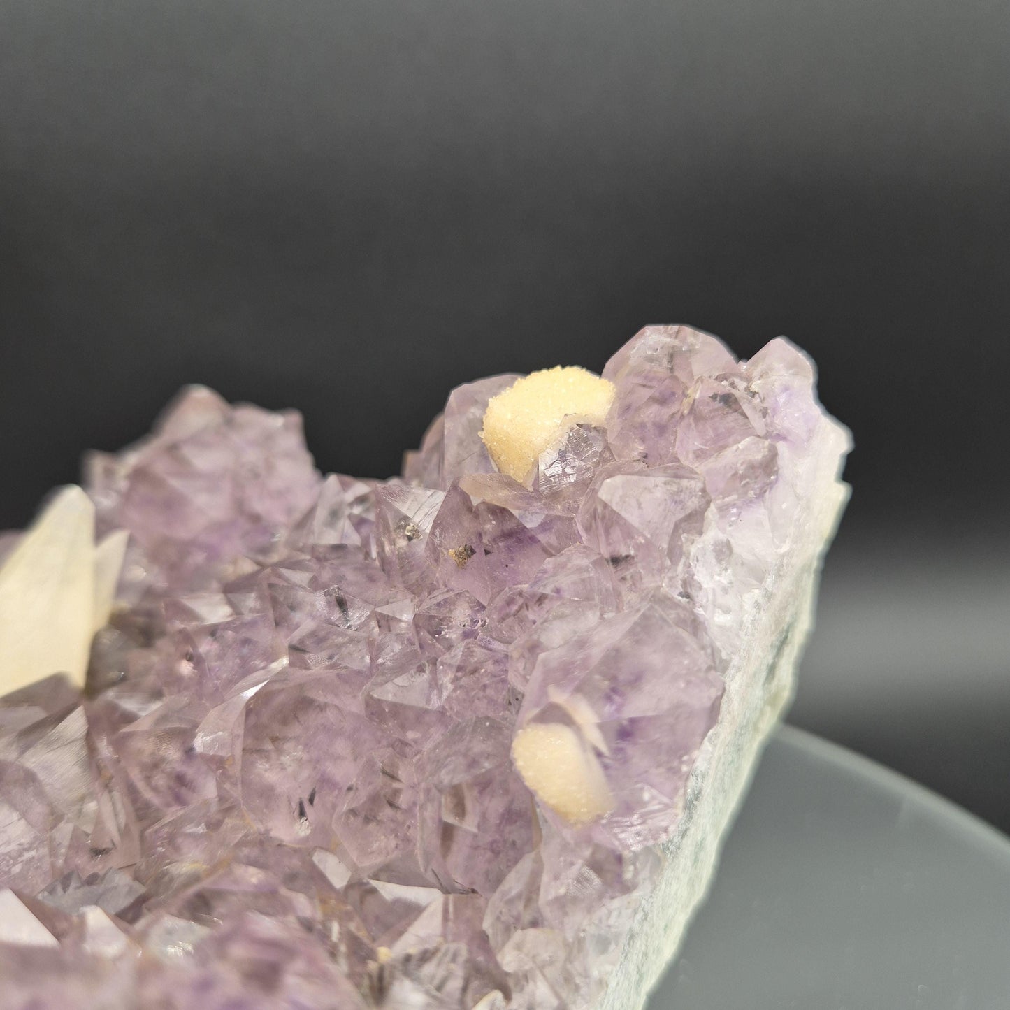 AAA+ Raw Amethyst Cluster with UV Reactive Calcite Points Sugar Calcite Cubes Brazil 6.05 lbs 7x6x4 Collector Crystal Crystal Hoarder