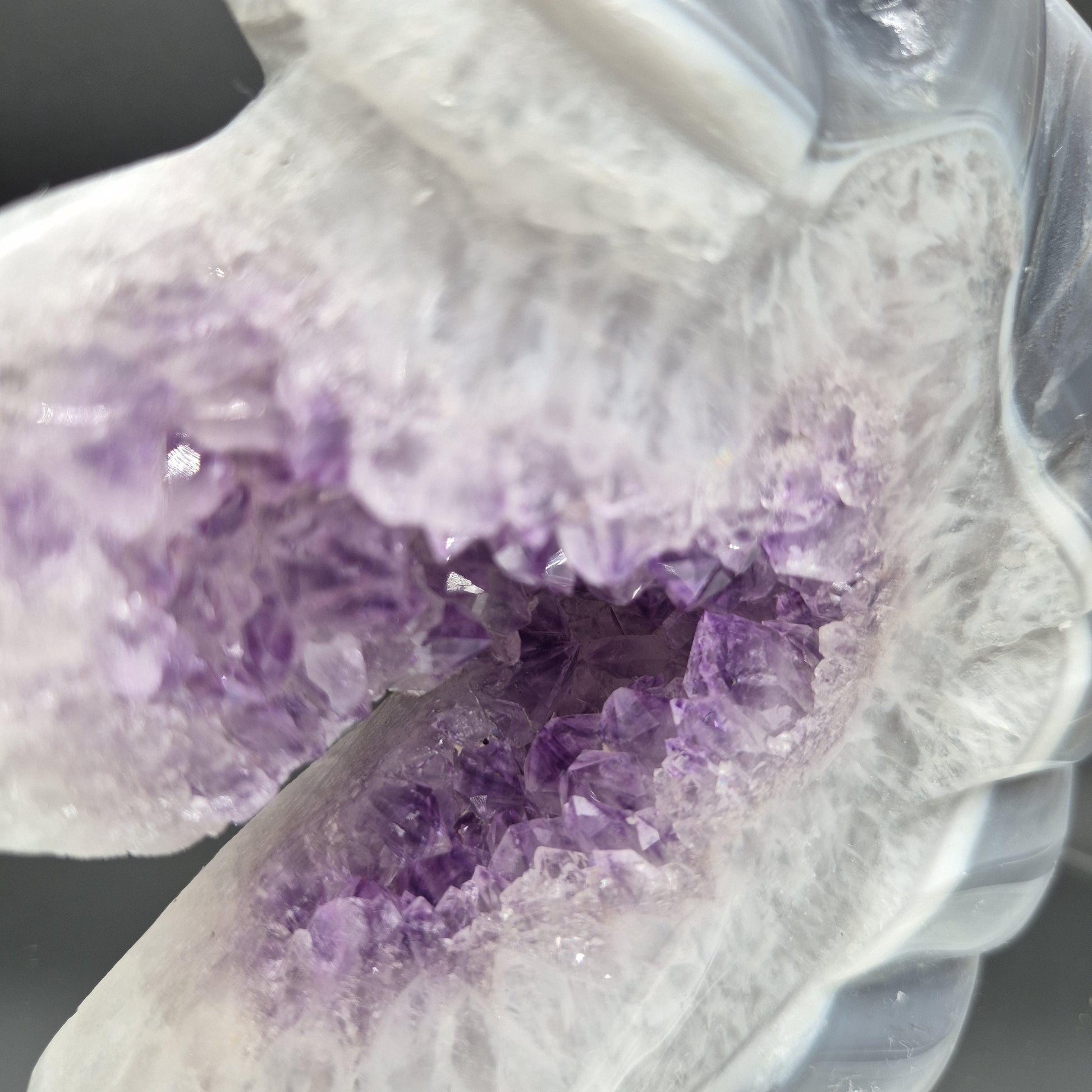 AAA+ Amethyst with Blue Banded Agate Hand-Carved Horse - Brazil - 6 x 5in - 3.35 lbs - Collector Display Crystal Hoarder