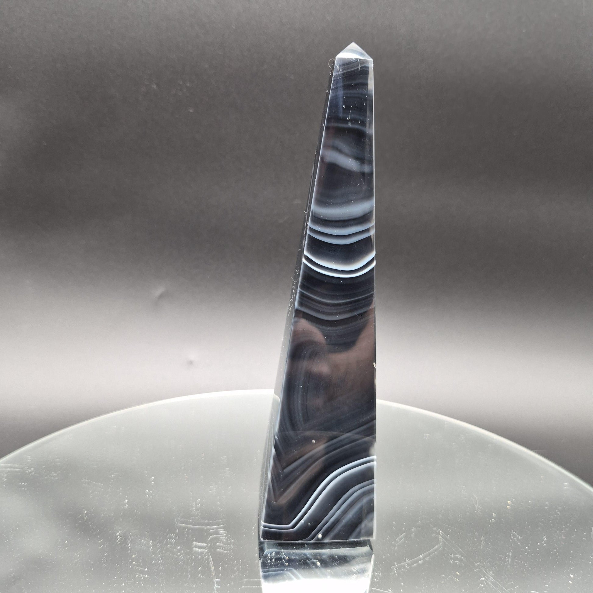 AAA+ Perfect Black & White Agate Obelisk Tower | Brazilian Crystal Point | 7 Inch Tower | 1.0 lb Crystal Hoarder