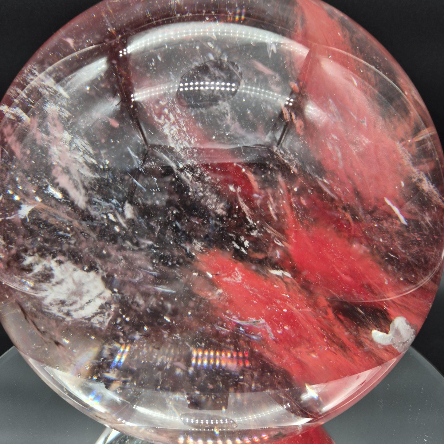Huge AAA+ Red Smelt Quartz Sphere - 22.1 lbs - 7" (178mm) - Man Made Polished Crystal Ball - Optional Light Base - Statement Display