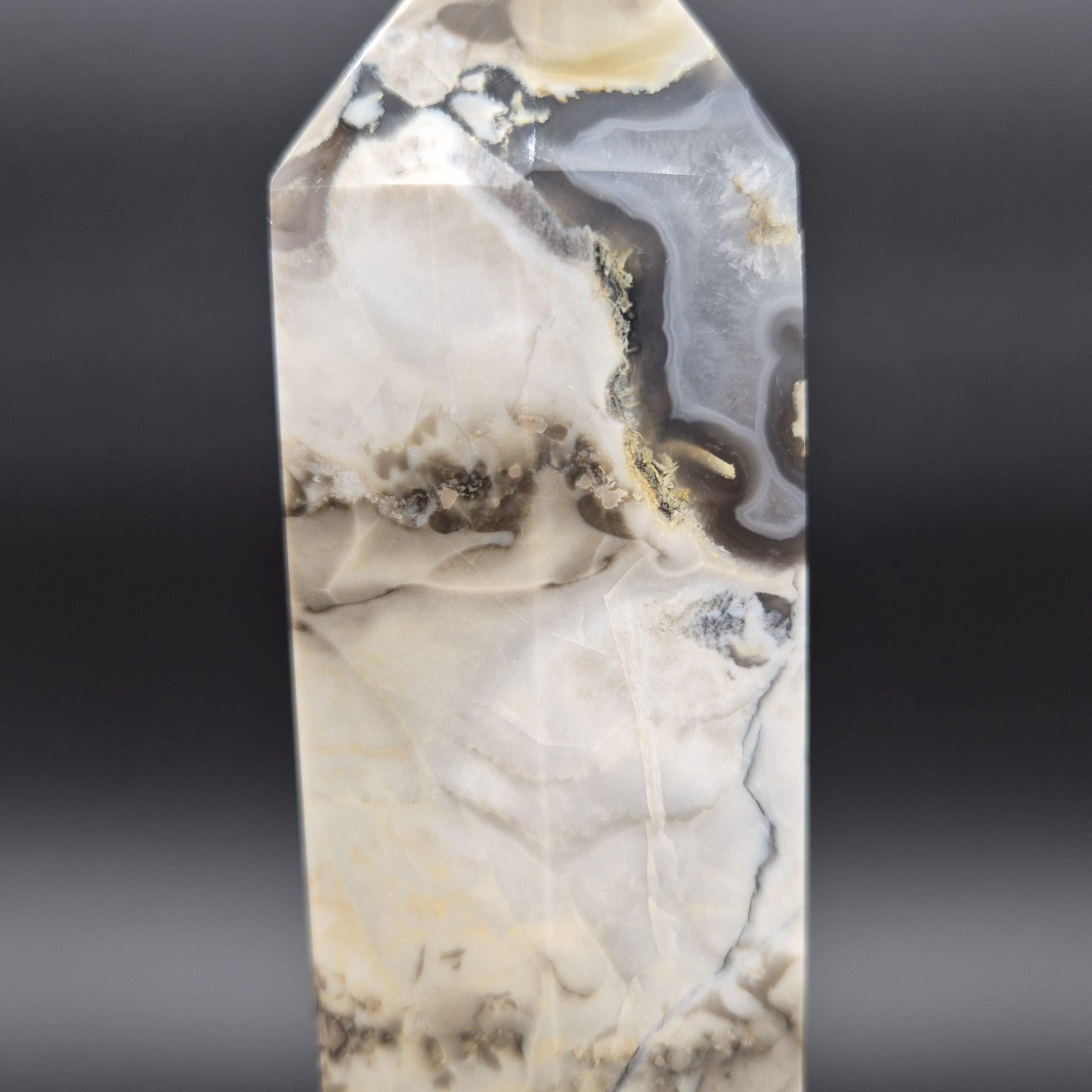 AAA+ Agate in Quartz Tower - 9 x 2.5in, 2.16 lbs - Display Crystal, Collector Tower, Home Decor Crystal Hoarder