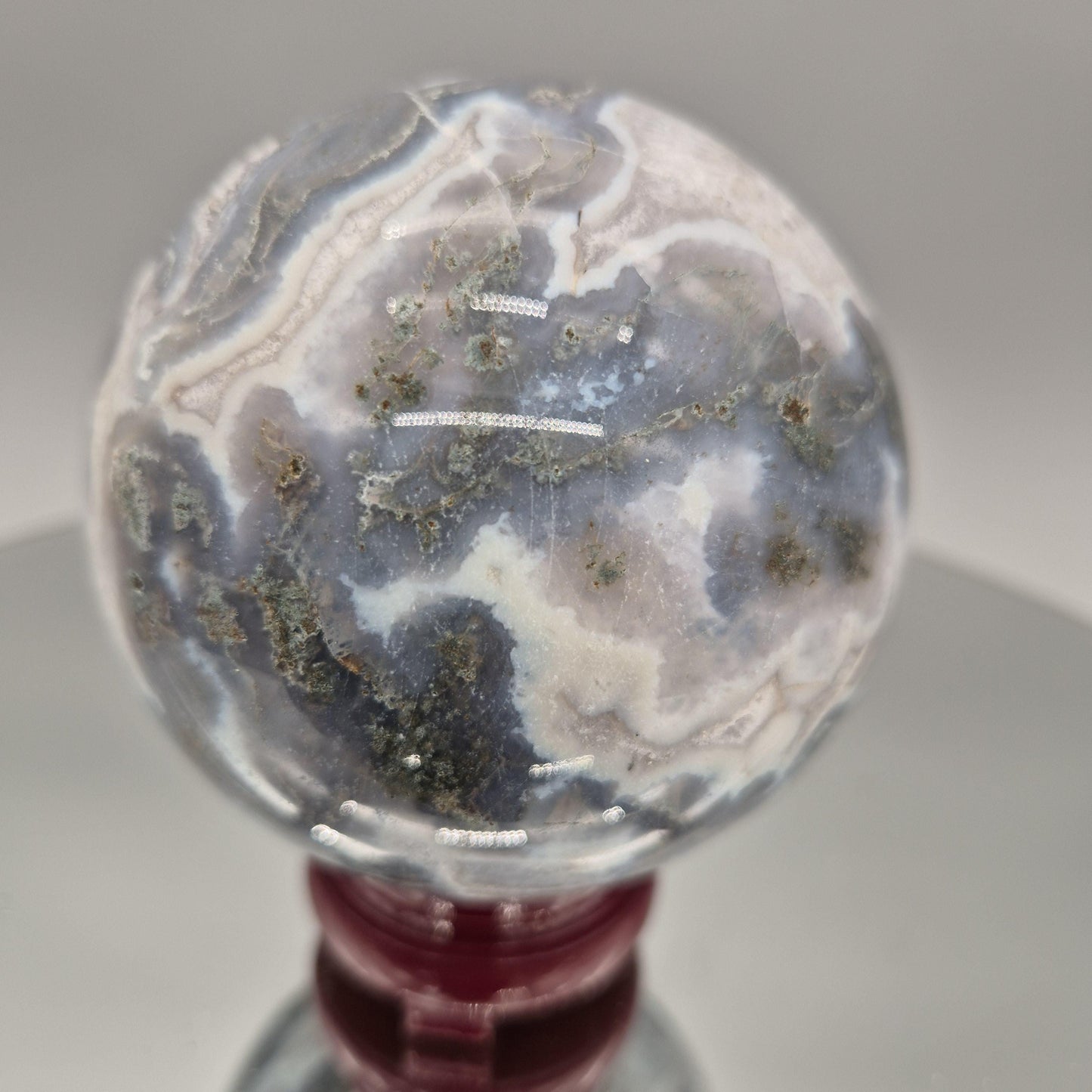 Perfect Moss Agate Sphere with Quartz – Nature Scene Crystal Sphere Crystal Hoarder