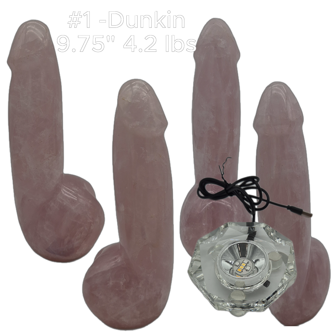 Rose Quartz Penis Sculptures - “The D Collection” - Carved Crystal Art, 6 Unique Sizes, Optional LED Display Stand Crystal Hoarder