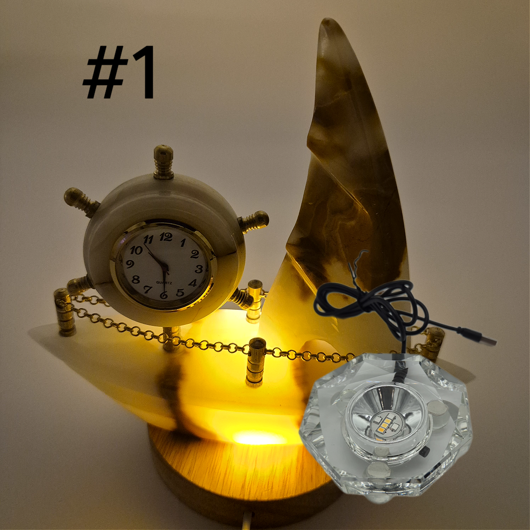 Onyx Sailboat Clock - Nautical Desk Decor - Luxury Crystal Clock - Optional Light-Up Base Crystal Hoarder
